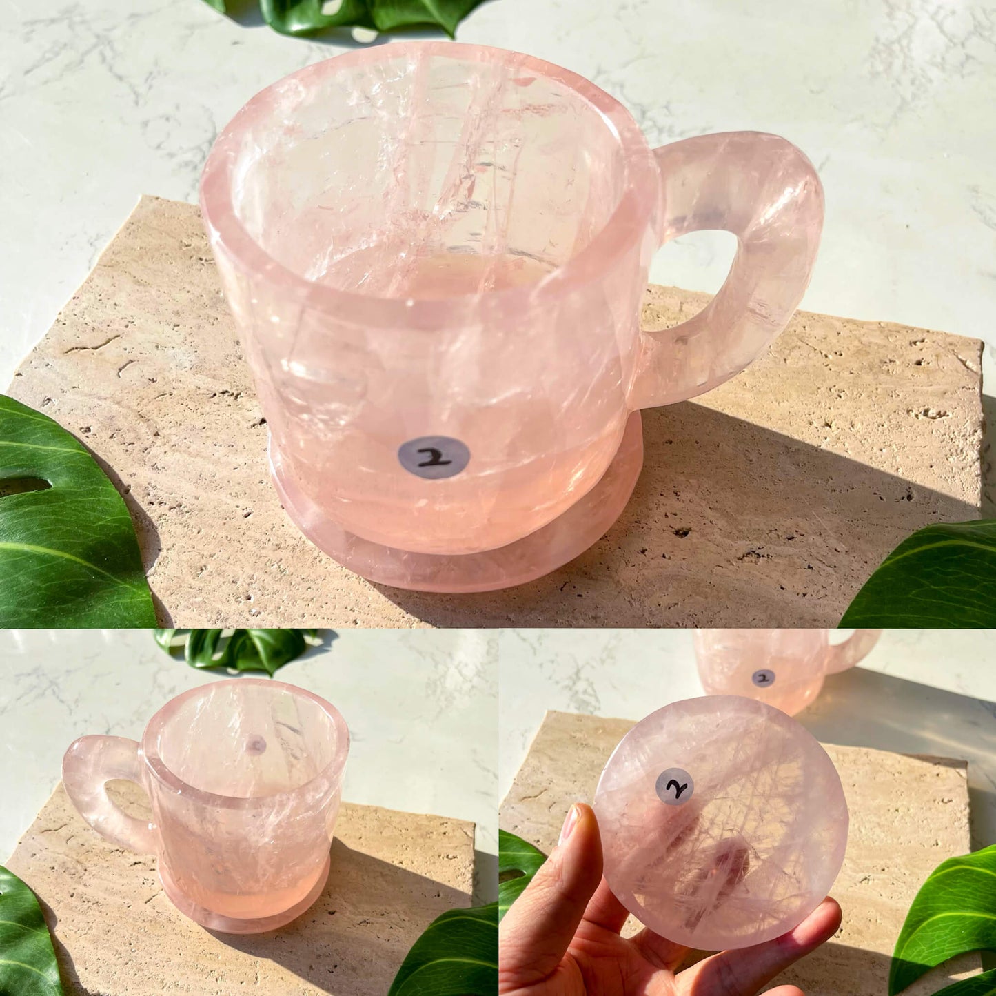 Natural Rose Quartz Cups With Coaster/Hand Carved Rose Quartz Mug/Crystal Cup/High Quality Quartz Tea Cup Set