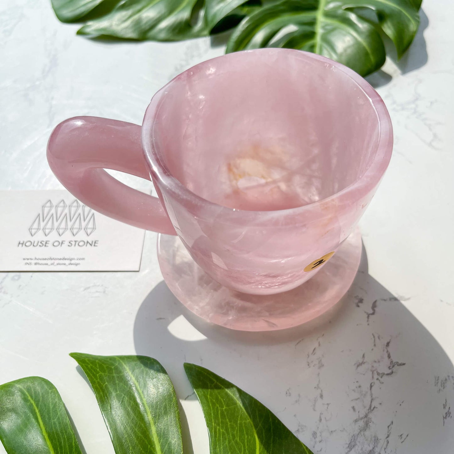 Natural Rose Quartz Cups With Coaster/Hand Carved Rose Quartz Mug/Crystal Cup/High Quality Quartz Tea Cup Set