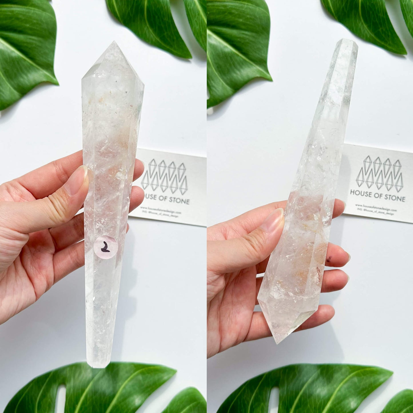 Natural Clear Quartz Point Wand/Clear Quartz Rainbow Crystal Wand/Clear Quartz Handle/Crystal Stem/Crown Chakra Healing/Meditation Tool/AAA