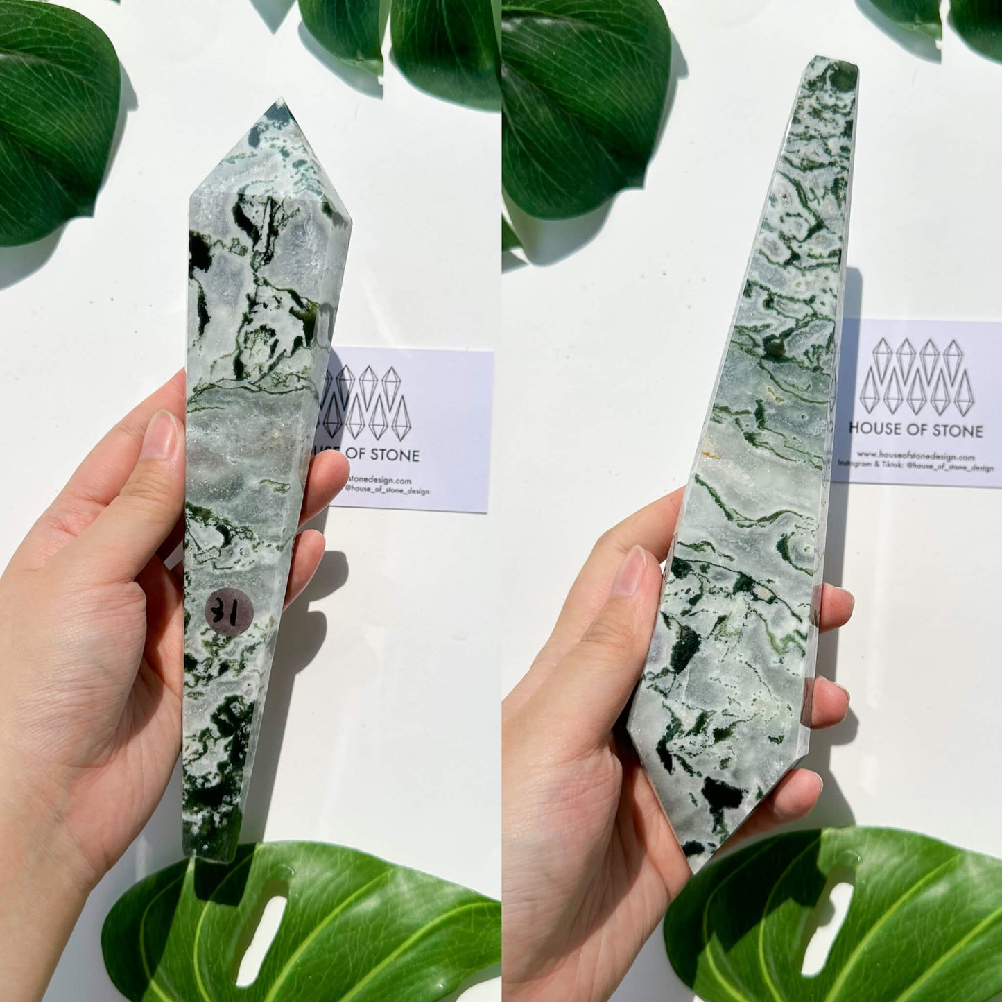 Natural Moss Agate Wand/Druzy Moss Agate Crystal Point Wand/Moss Agate Crystal Handle/Moss Agate Stem/Wedding Bouquet Handle/Heart Chakra Healing/AAA