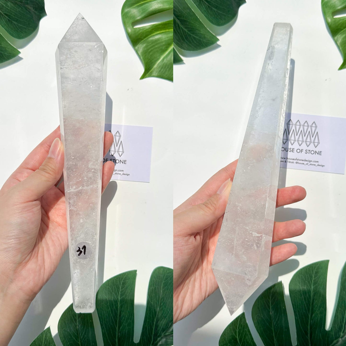 Natural Clear Quartz Point Wand/Clear Quartz Rainbow Crystal Wand/Clear Quartz Handle/Crystal Stem/Crown Chakra Healing/Meditation Tool/AAA
