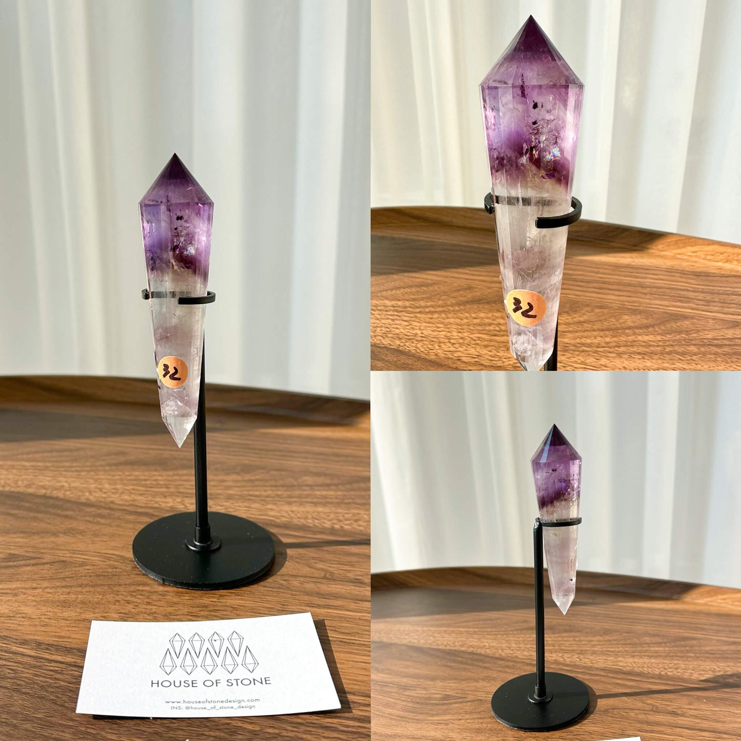 Natural Amethyst Vogel Crystal Double Point Wand/High Quality Amethyst Crystal Point Wand/Hand Carved Amethyst 24-sided Points Wand