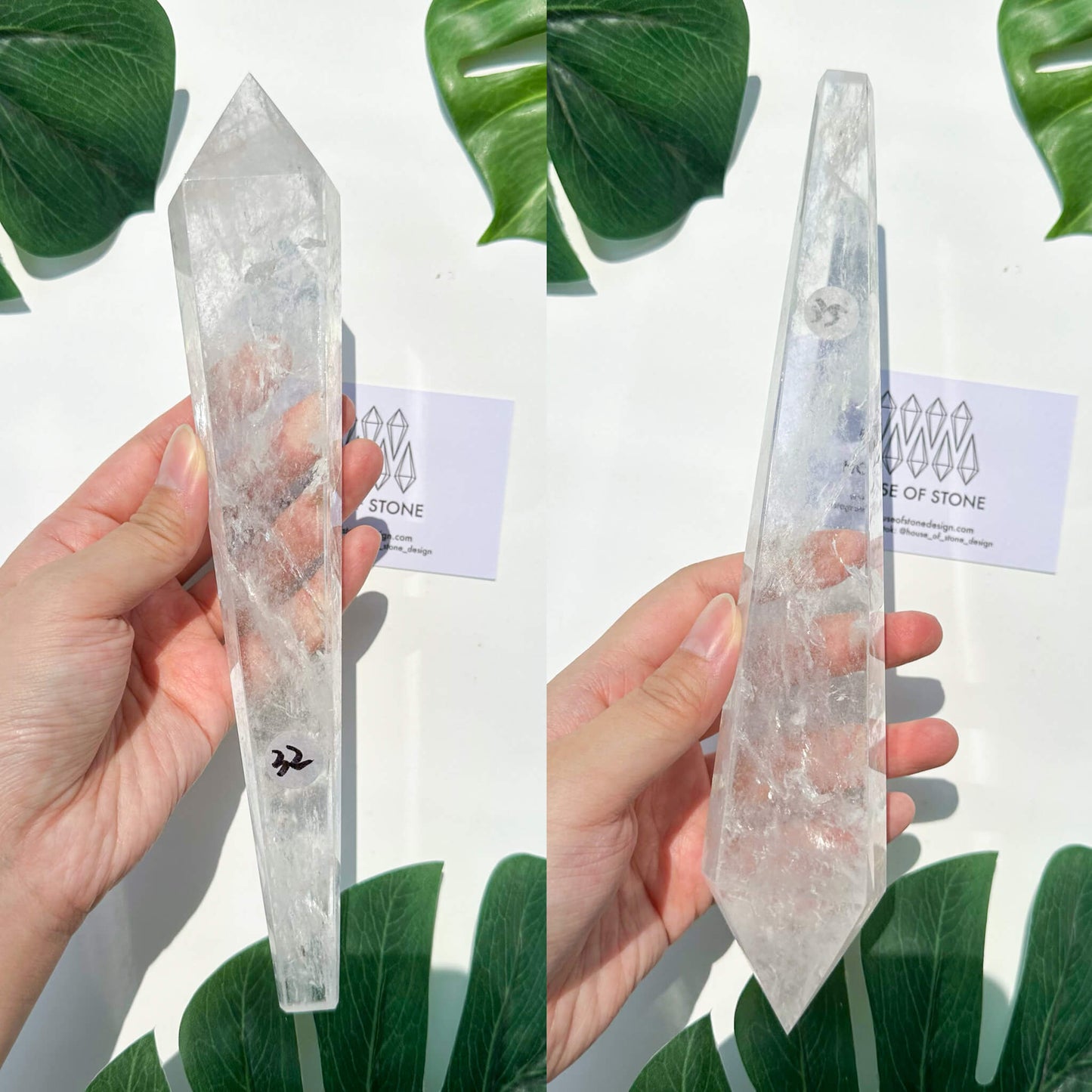 Natural Clear Quartz Point Wand/Clear Quartz Rainbow Crystal Wand/Clear Quartz Handle/Crystal Stem/Crown Chakra Healing/Meditation Tool/AAA