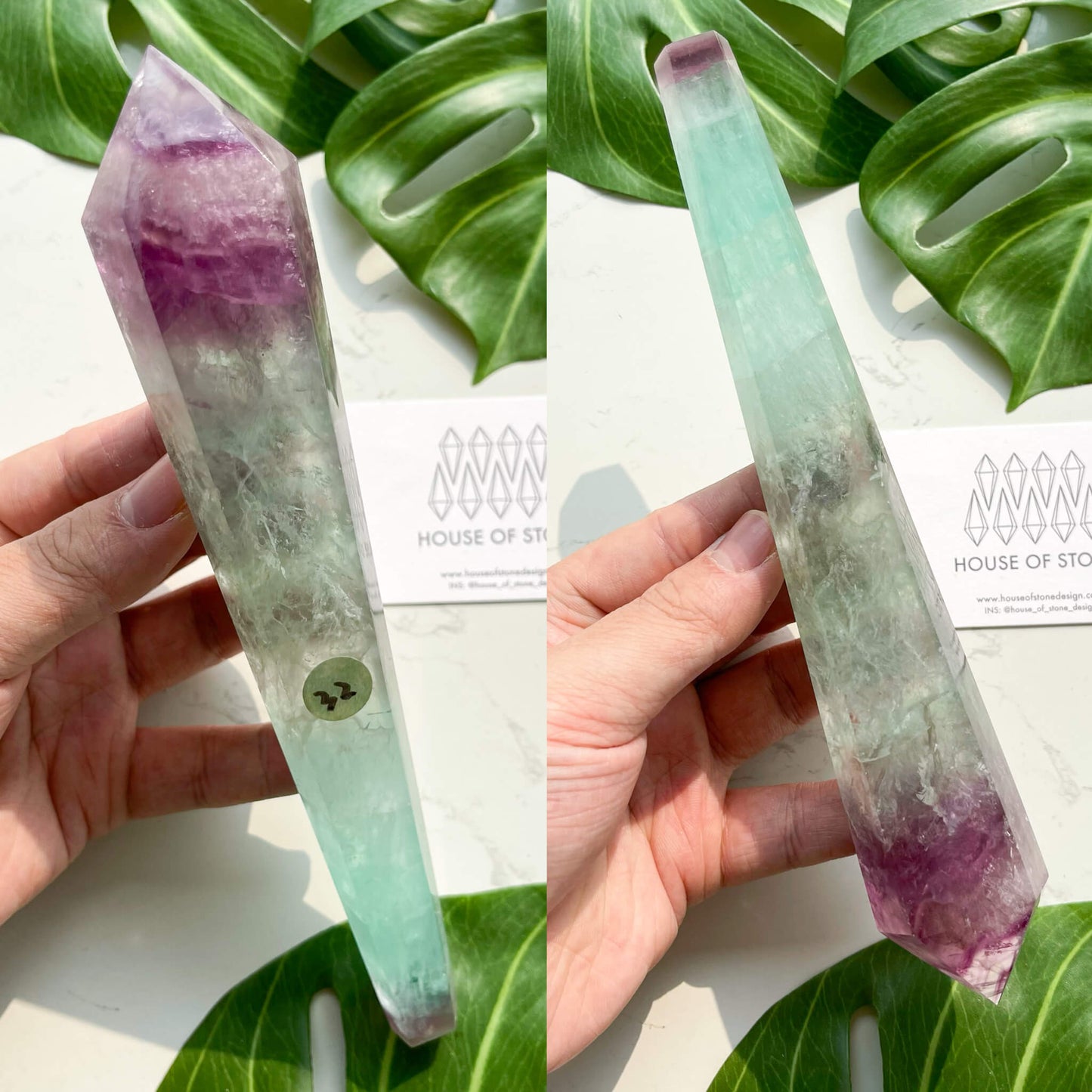 Large Rainbow Fluorite Wand/Natural Rainbow Green Fluorite Wand/Fluorite Point Wand/Crystal Wand/Fluorite Handle/Fluorite Stem/Heart Chakra Healing/AAA