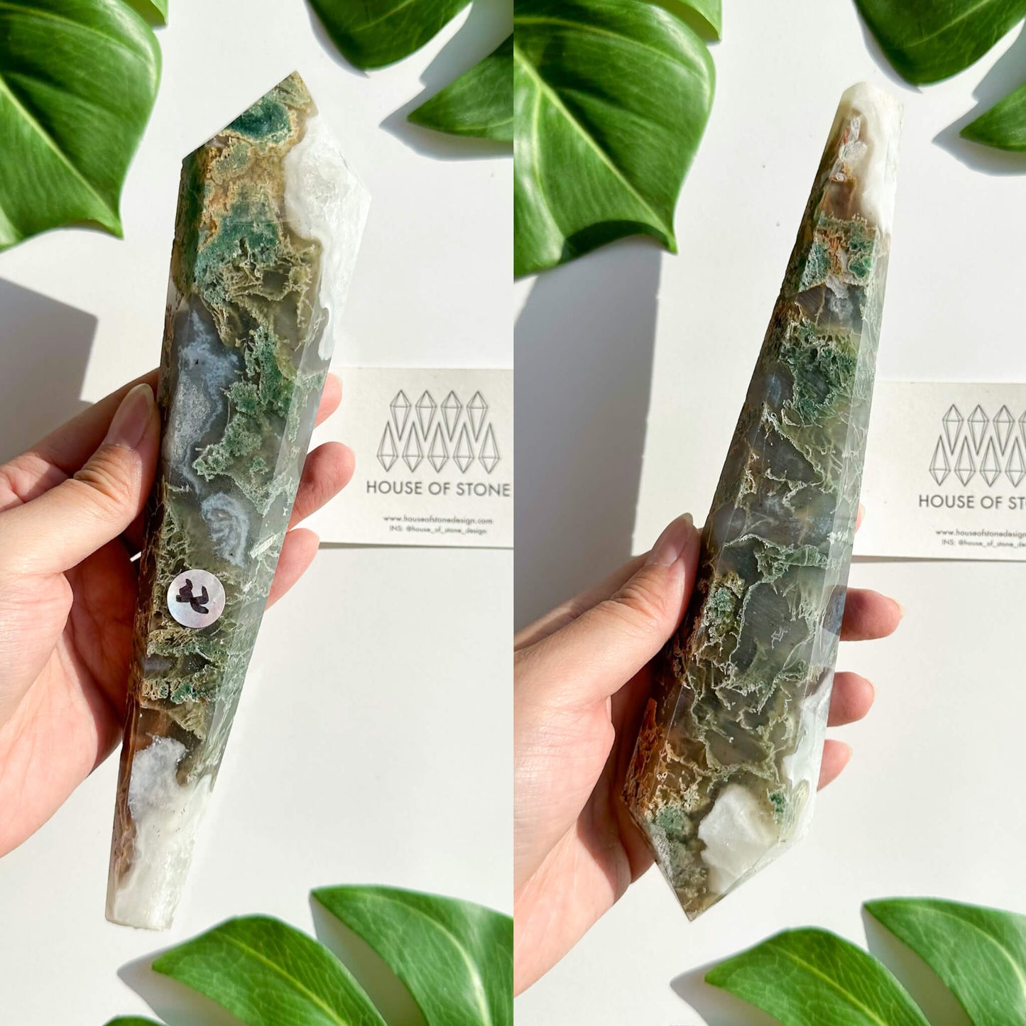 Natural Moss Agate Wand/Druzy Moss Agate Crystal Point Wand/Moss Agate Crystal Handle/Moss Agate Stem/Wedding Bouquet Handle/Heart Chakra Healing/AAA