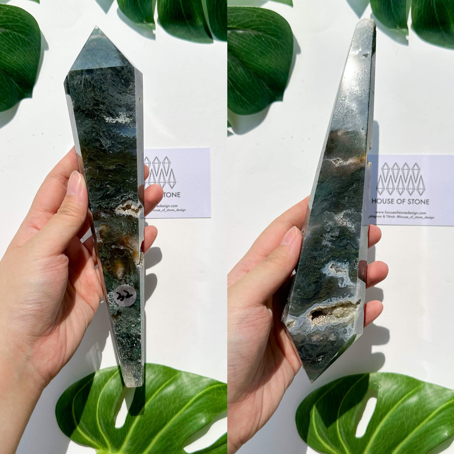 Natural Moss Agate Wand/Druzy Moss Agate Crystal Point Wand/Moss Agate Crystal Handle/Moss Agate Stem/Wedding Bouquet Handle/Heart Chakra Healing/AAA