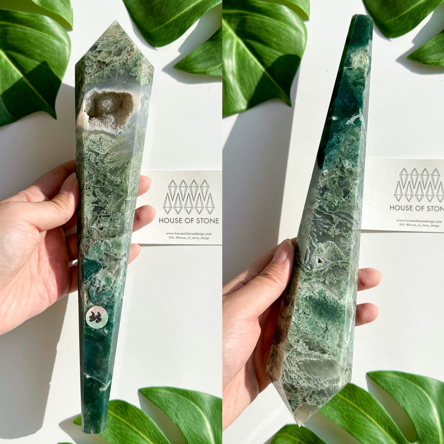 Natural Moss Agate Wand/Druzy Moss Agate Crystal Point Wand/Moss Agate Crystal Handle/Moss Agate Stem/Wedding Bouquet Handle/Heart Chakra Healing/AAA