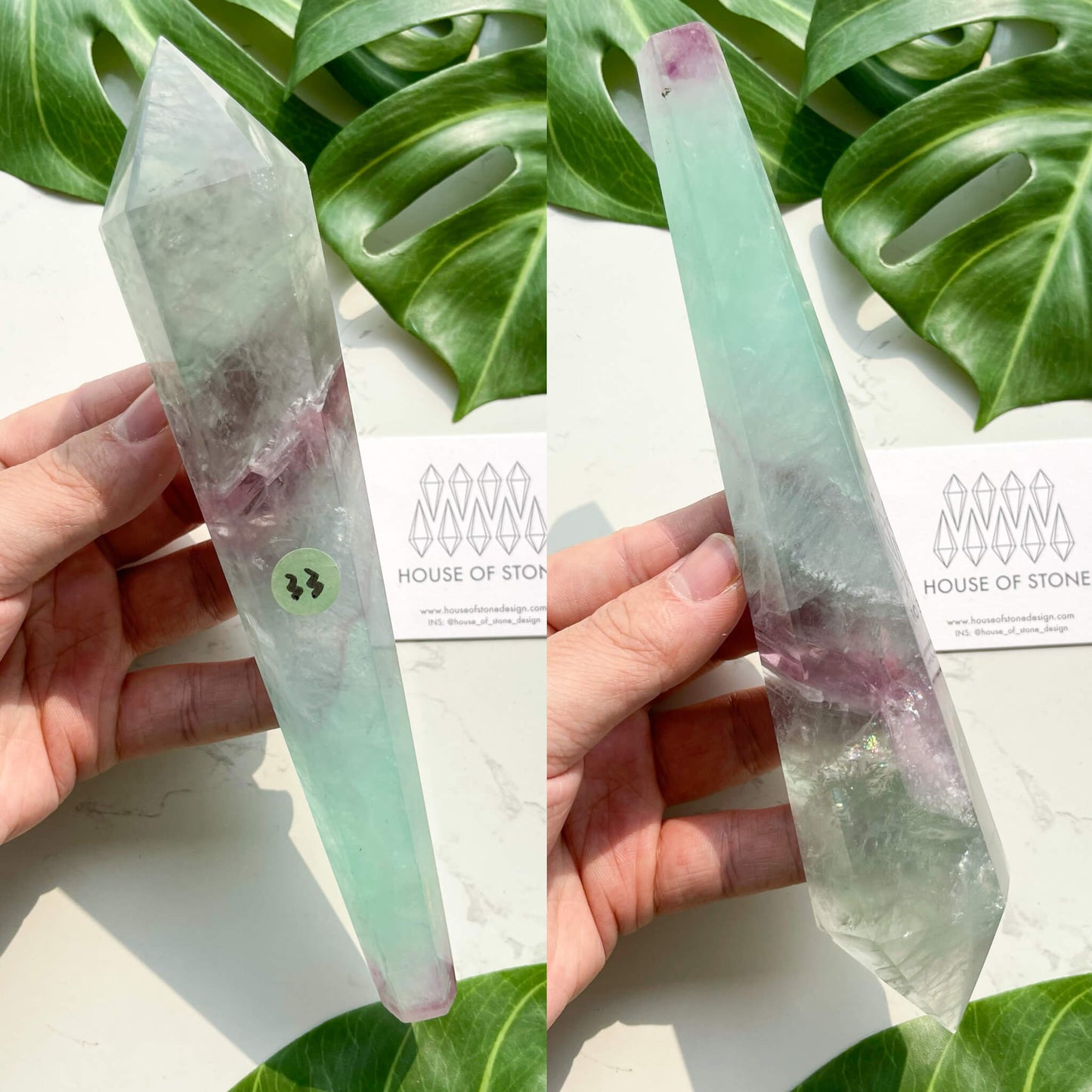 Large Rainbow Fluorite Wand/Natural Rainbow Green Fluorite Wand/Fluorite Point Wand/Crystal Wand/Fluorite Handle/Fluorite Stem/Heart Chakra Healing/AAA