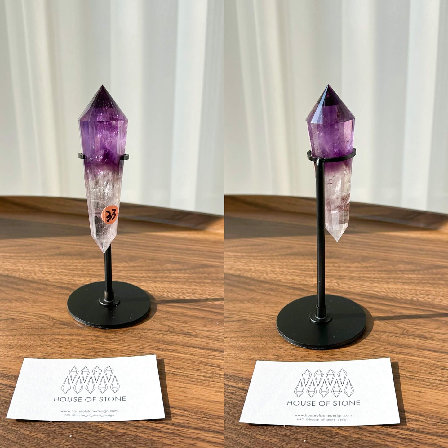 Natural Amethyst Vogel Crystal Double Point Wand/High Quality Amethyst Crystal Point Wand/Hand Carved Amethyst 24-sided Points Wand