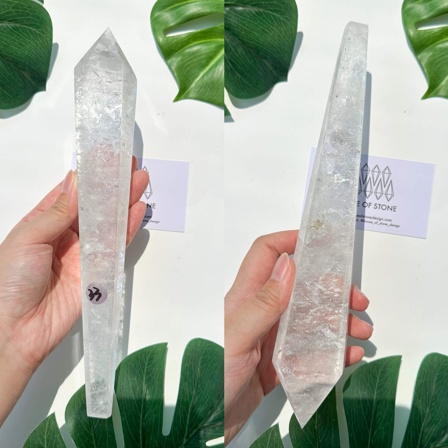 Natural Clear Quartz Point Wand/Clear Quartz Rainbow Crystal Wand/Clear Quartz Handle/Crystal Stem/Crown Chakra Healing/Meditation Tool/AAA