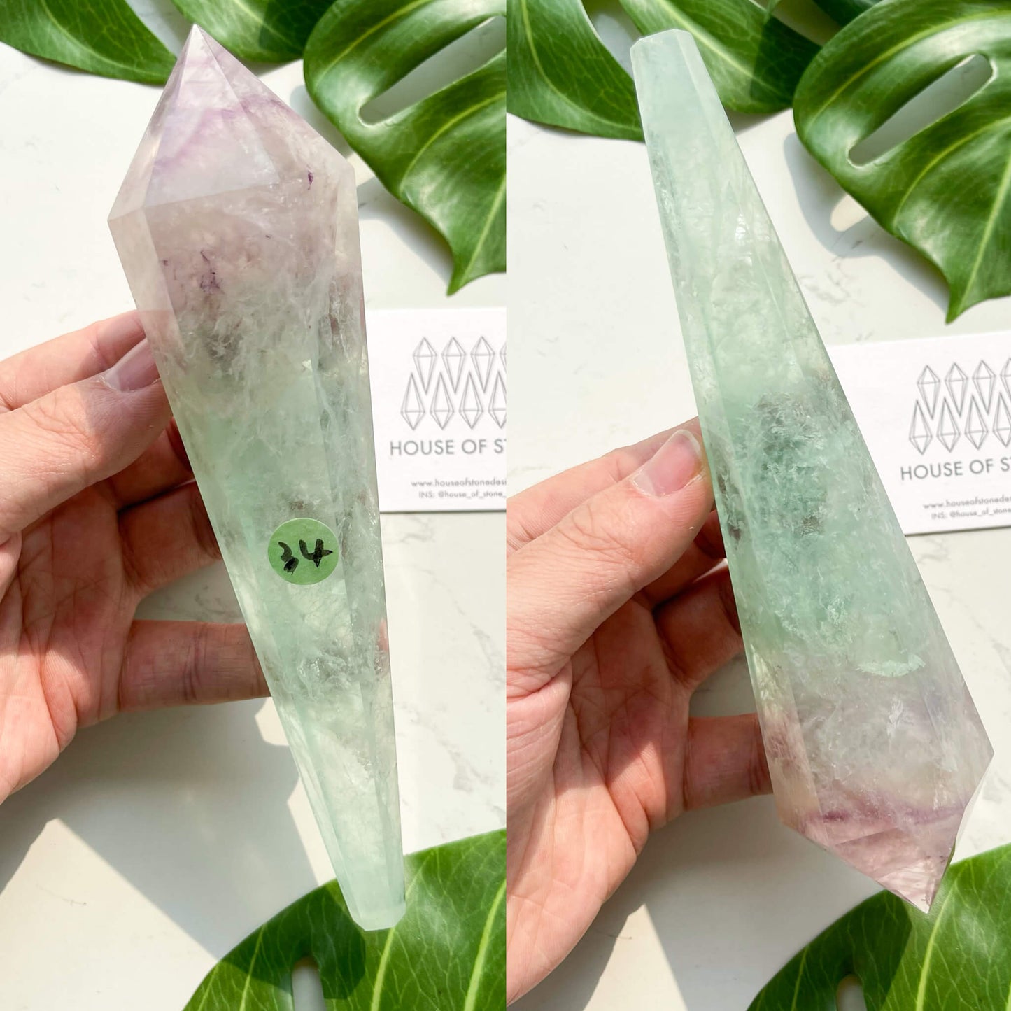 Large Rainbow Fluorite Wand/Natural Rainbow Green Fluorite Wand/Fluorite Point Wand/Crystal Wand/Fluorite Handle/Fluorite Stem/Heart Chakra Healing/AAA