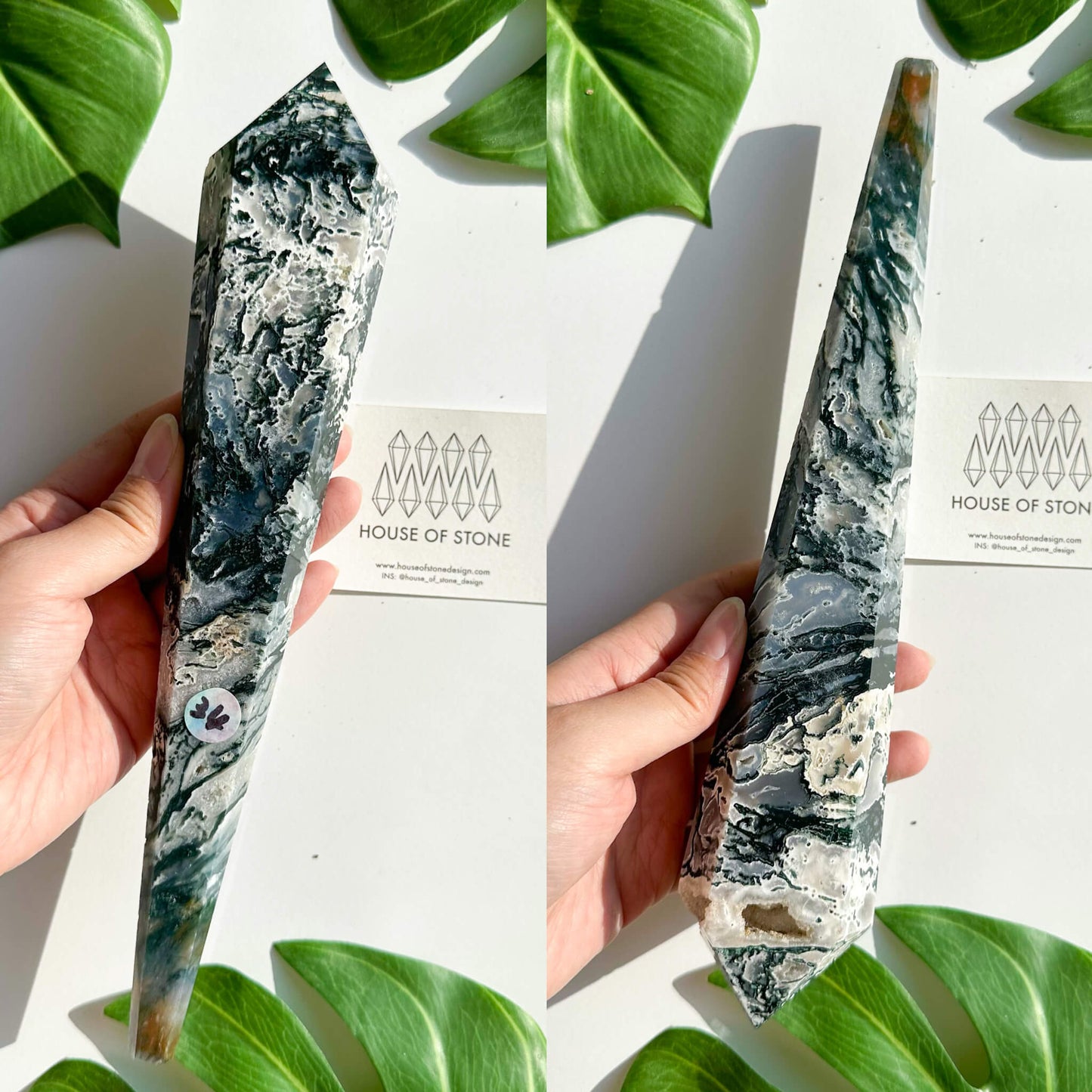 Natural Moss Agate Wand/Druzy Moss Agate Crystal Point Wand/Moss Agate Crystal Handle/Moss Agate Stem/Wedding Bouquet Handle/Heart Chakra Healing/AAA