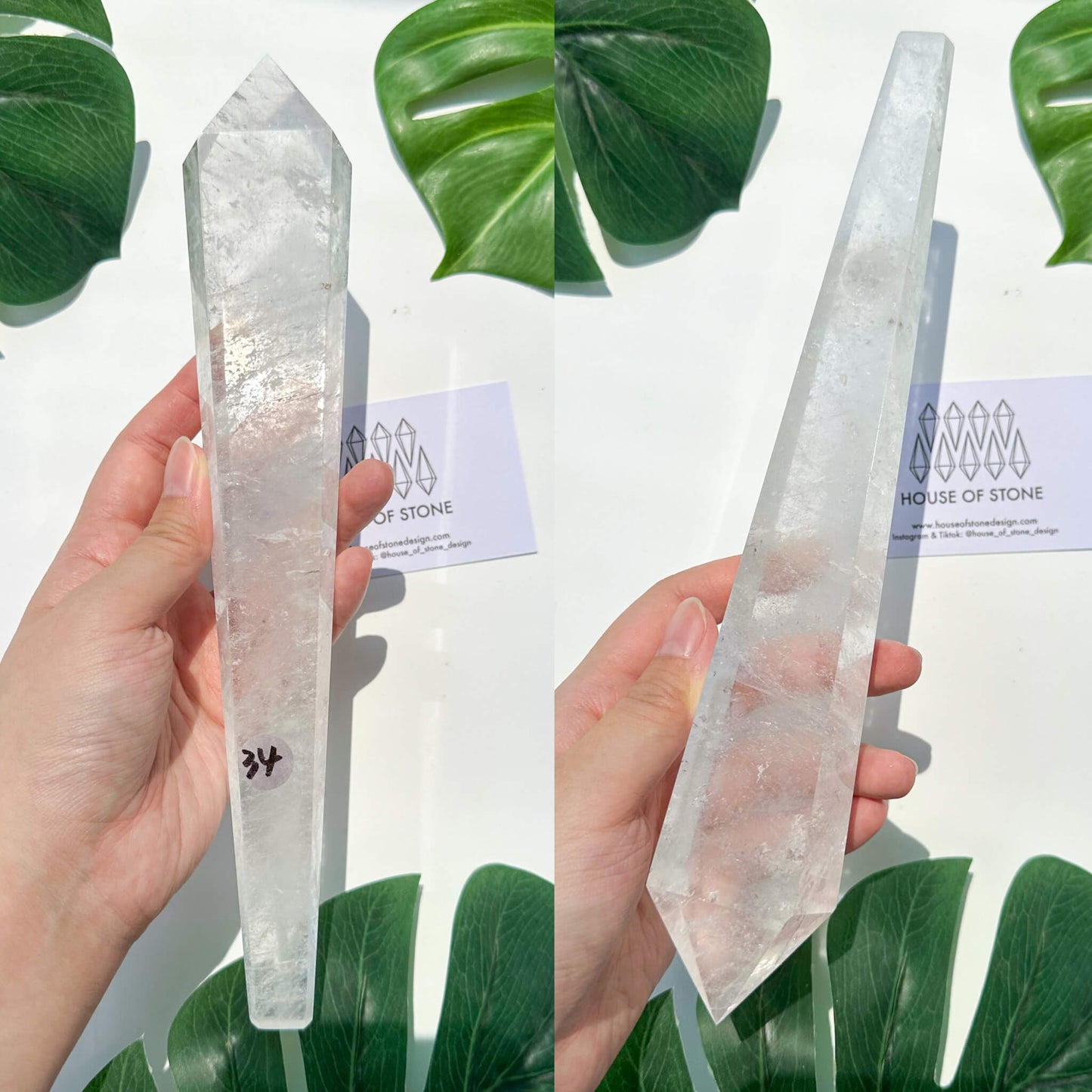Natural Clear Quartz Point Wand/Clear Quartz Rainbow Crystal Wand/Clear Quartz Handle/Crystal Stem/Crown Chakra Healing/Meditation Tool/AAA