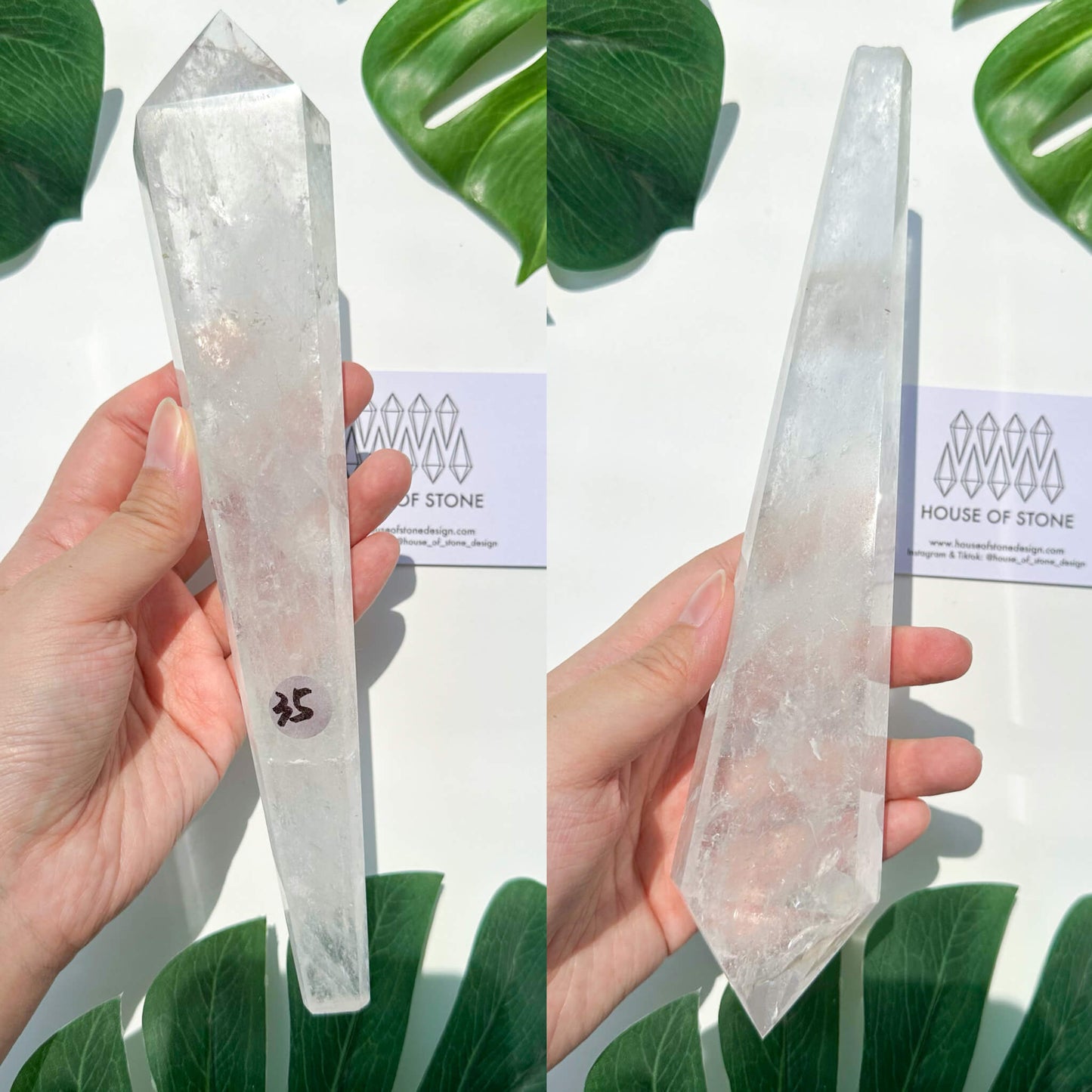 Natural Clear Quartz Point Wand/Clear Quartz Rainbow Crystal Wand/Clear Quartz Handle/Crystal Stem/Crown Chakra Healing/Meditation Tool/AAA