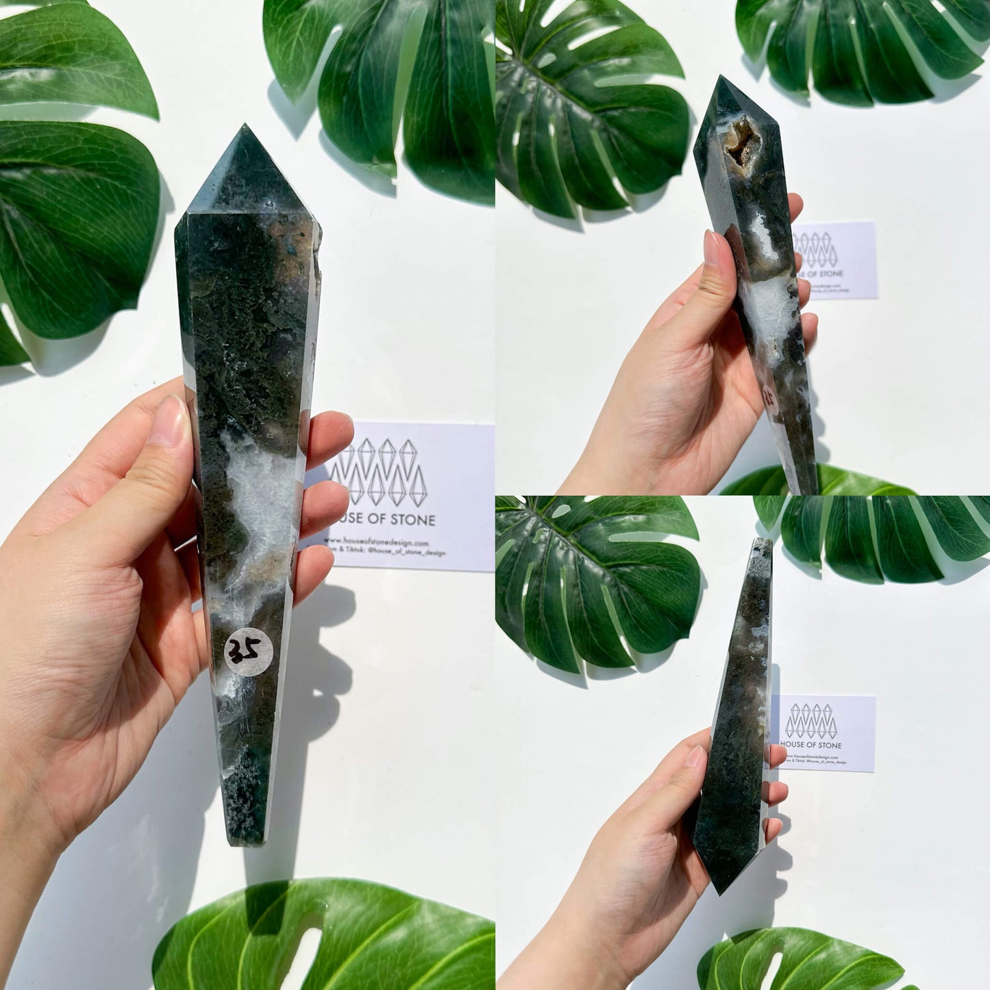 Natural Moss Agate Wand/Druzy Moss Agate Crystal Point Wand/Moss Agate Crystal Handle/Moss Agate Stem/Wedding Bouquet Handle/Heart Chakra Healing/AAA
