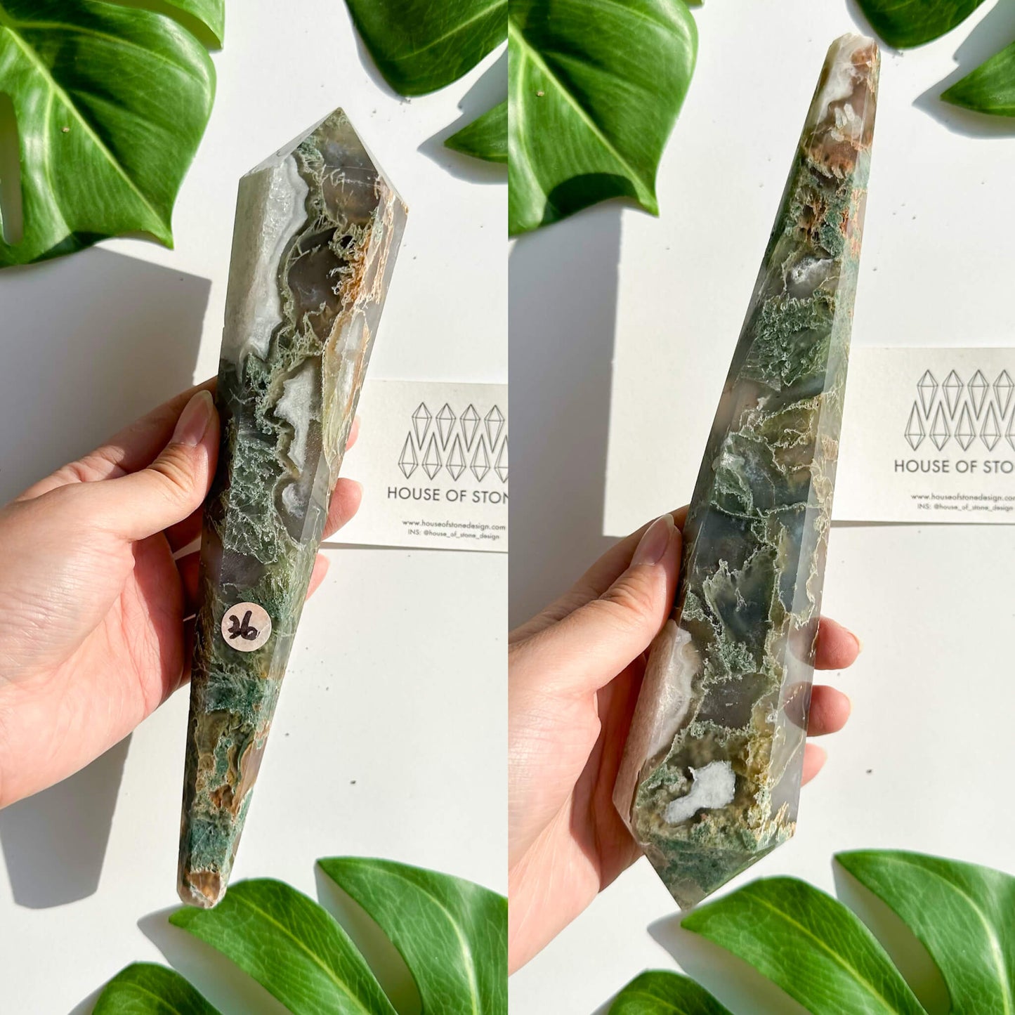 Natural Moss Agate Wand/Druzy Moss Agate Crystal Point Wand/Moss Agate Crystal Handle/Moss Agate Stem/Wedding Bouquet Handle/Heart Chakra Healing/AAA