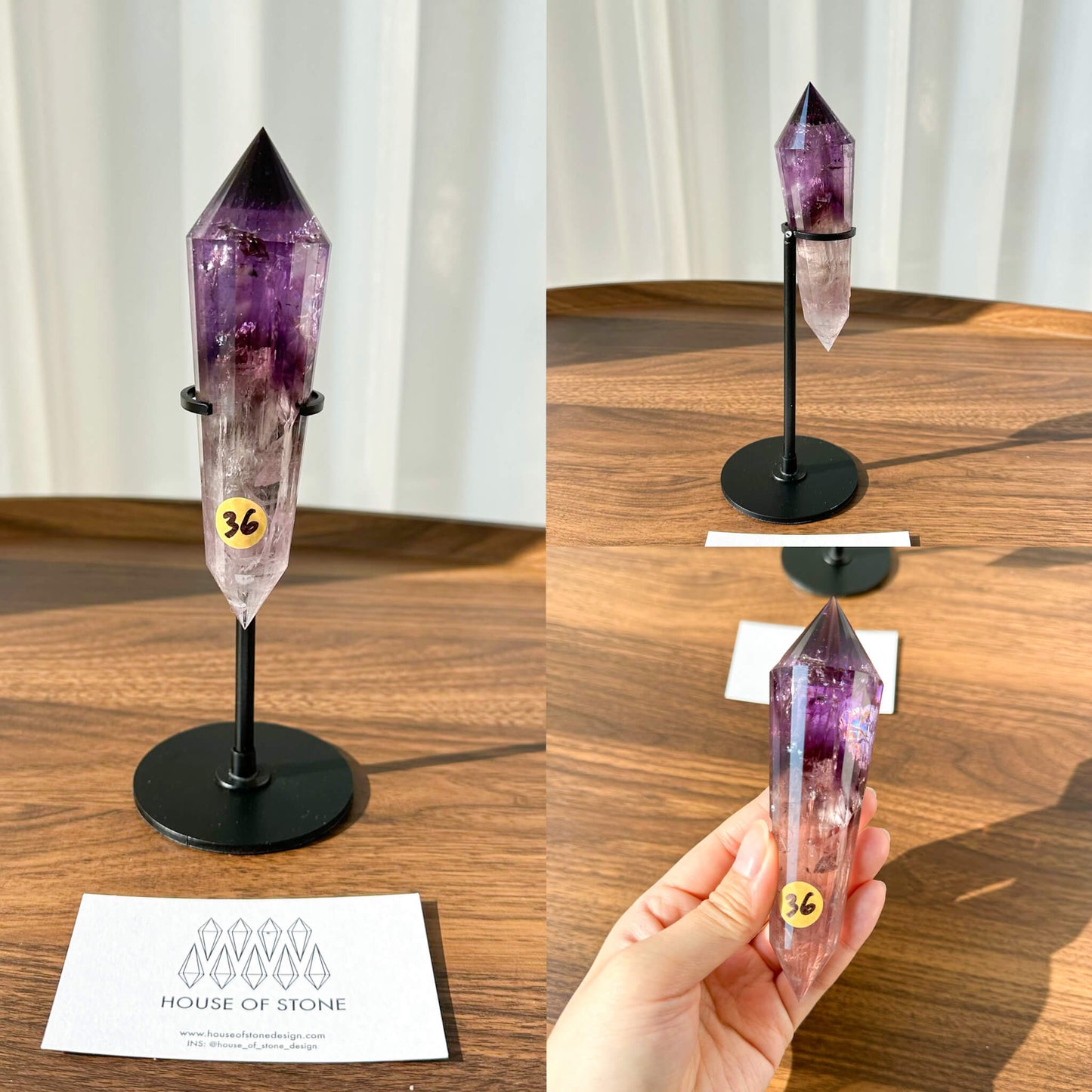 Natural Amethyst Vogel Crystal Double Point Wand/High Quality Amethyst Crystal Point Wand/Hand Carved Amethyst 24-sided Points Wand