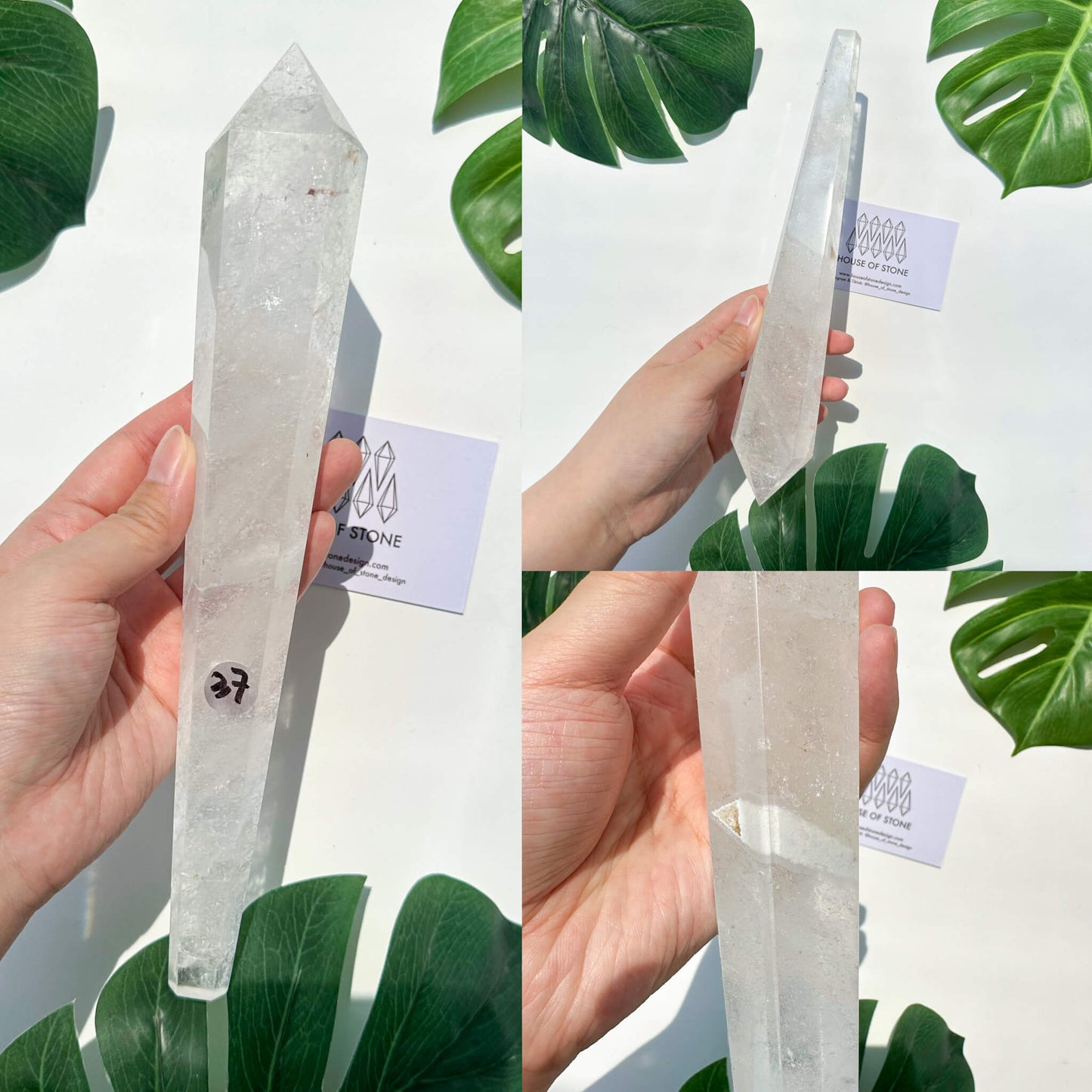Natural Clear Quartz Point Wand/Clear Quartz Rainbow Crystal Wand/Clear Quartz Handle/Crystal Stem/Crown Chakra Healing/Meditation Tool/AAA