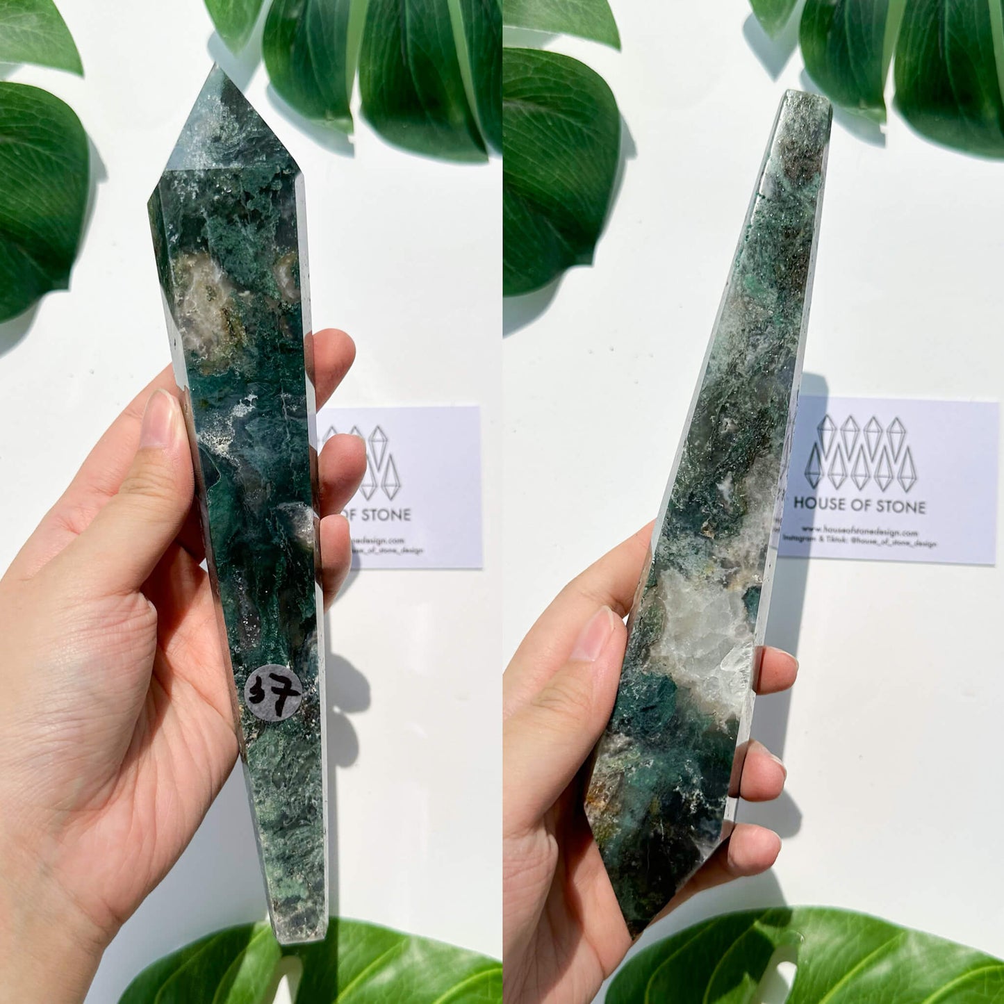 Natural Moss Agate Wand/Druzy Moss Agate Crystal Point Wand/Moss Agate Crystal Handle/Moss Agate Stem/Wedding Bouquet Handle/Heart Chakra Healing/AAA
