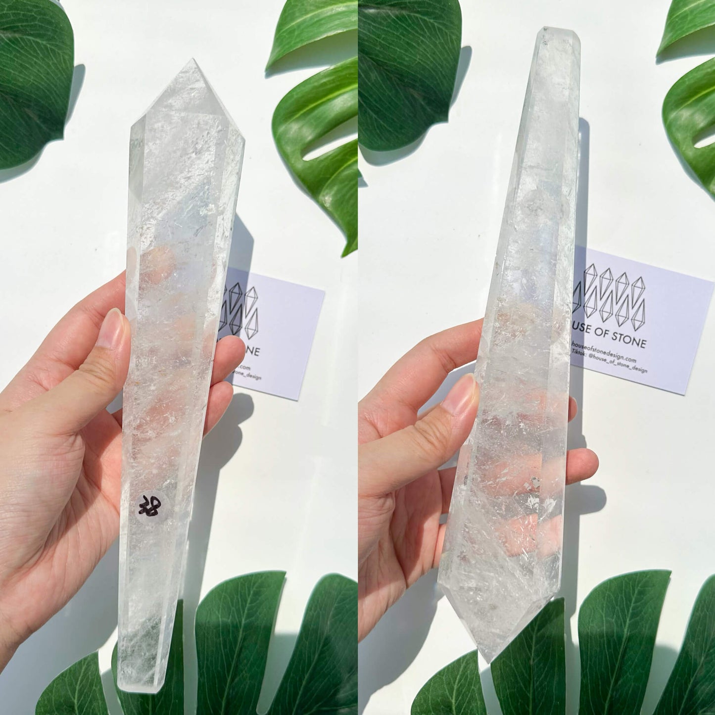 Natural Clear Quartz Point Wand/Clear Quartz Rainbow Crystal Wand/Clear Quartz Handle/Crystal Stem/Crown Chakra Healing/Meditation Tool/AAA