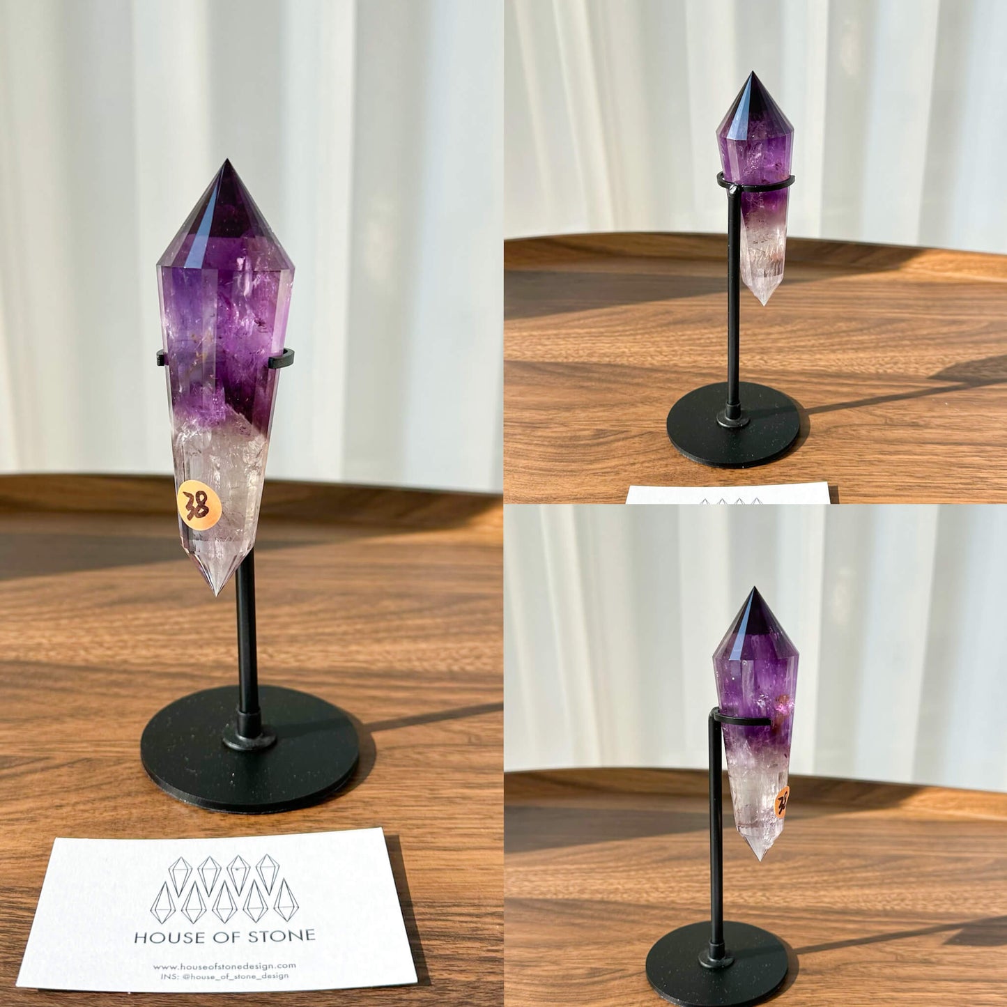 Natural Amethyst Vogel Crystal Double Point Wand/High Quality Amethyst Crystal Point Wand/Hand Carved Amethyst 24-sided Points Wand