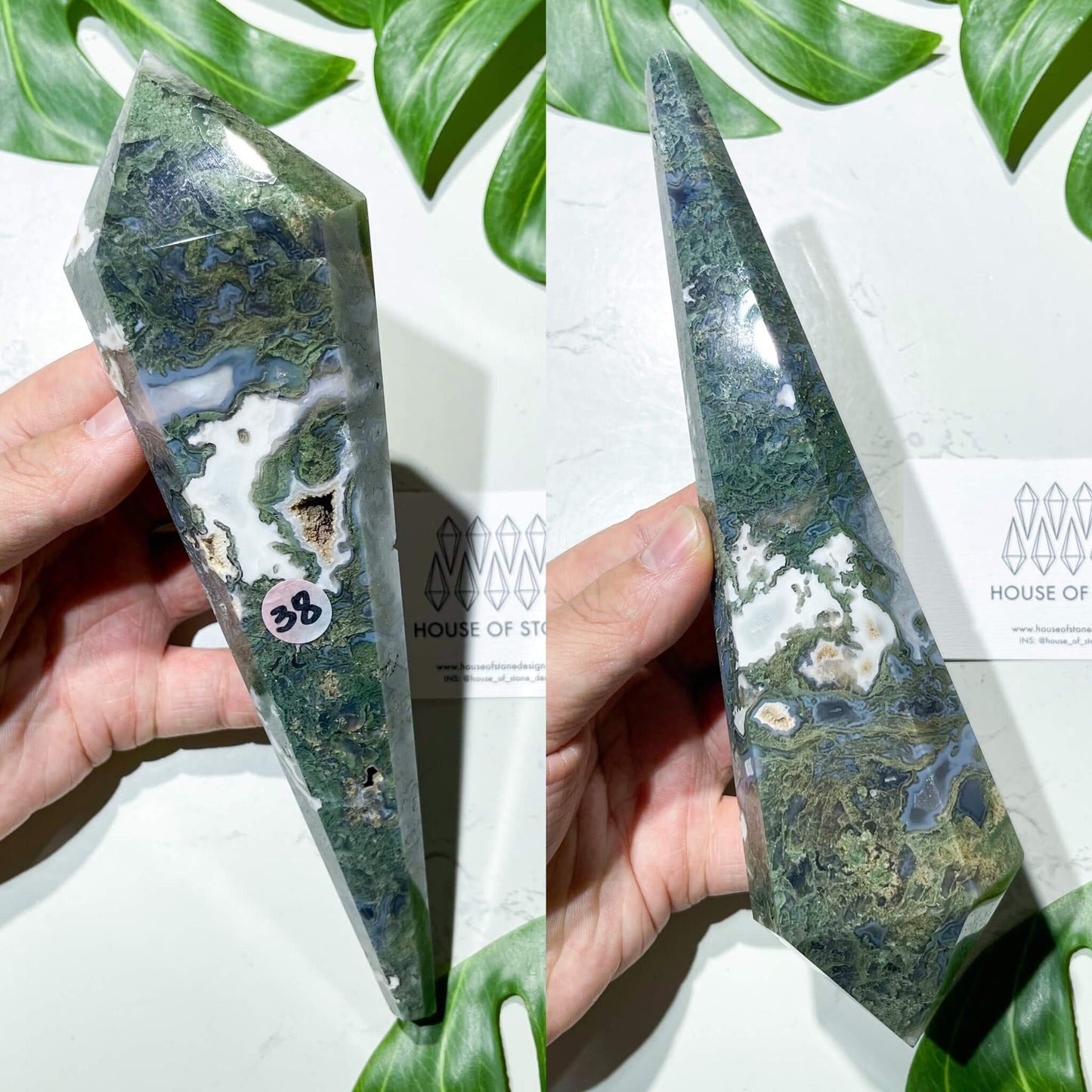 Natural Moss Agate Wand/Druzy Moss Agate Crystal Point Wand/Moss Agate Crystal Handle/Wedding Bouquet Handle/Heart Chakra Healing/AAA