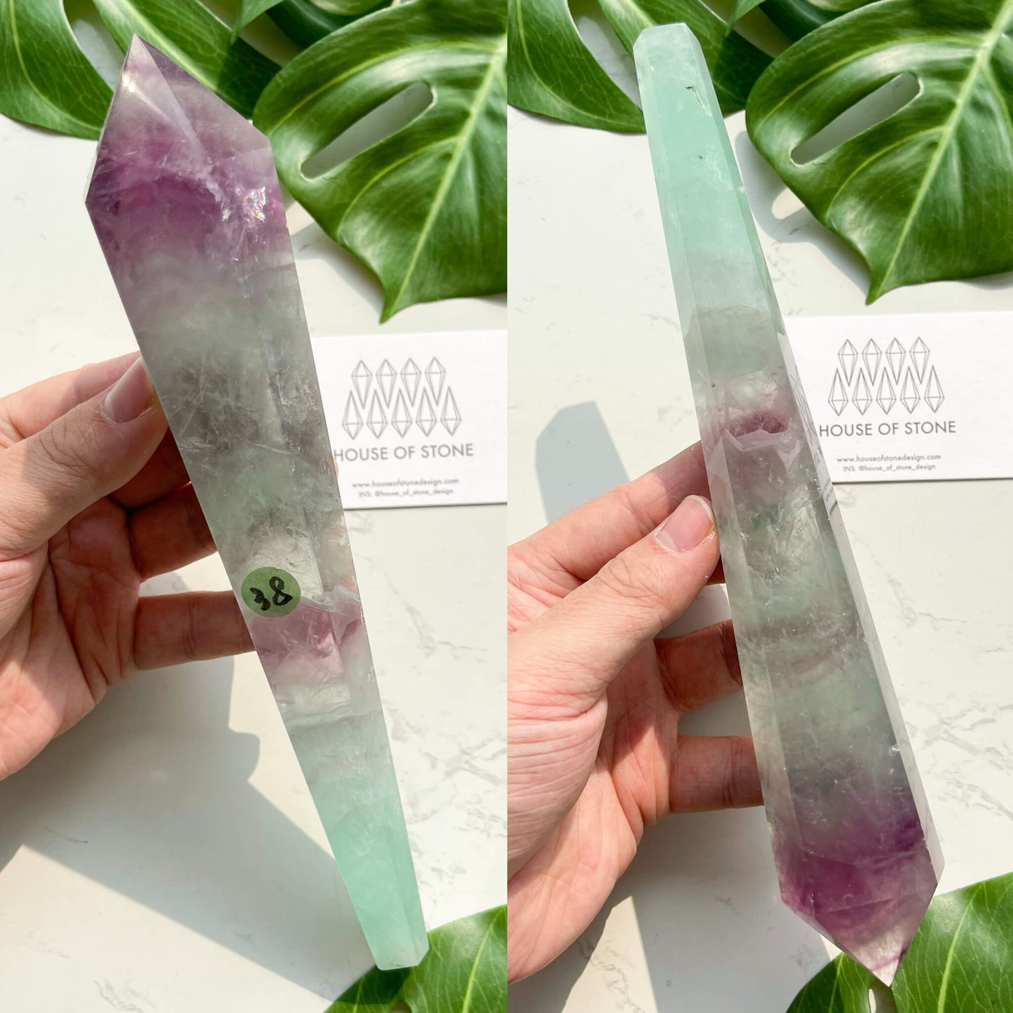 Large Rainbow Fluorite Wand/Natural Rainbow Green Fluorite Wand/Fluorite Point Wand/Crystal Wand/Fluorite Handle/Fluorite Stem/Heart Chakra Healing/AAA