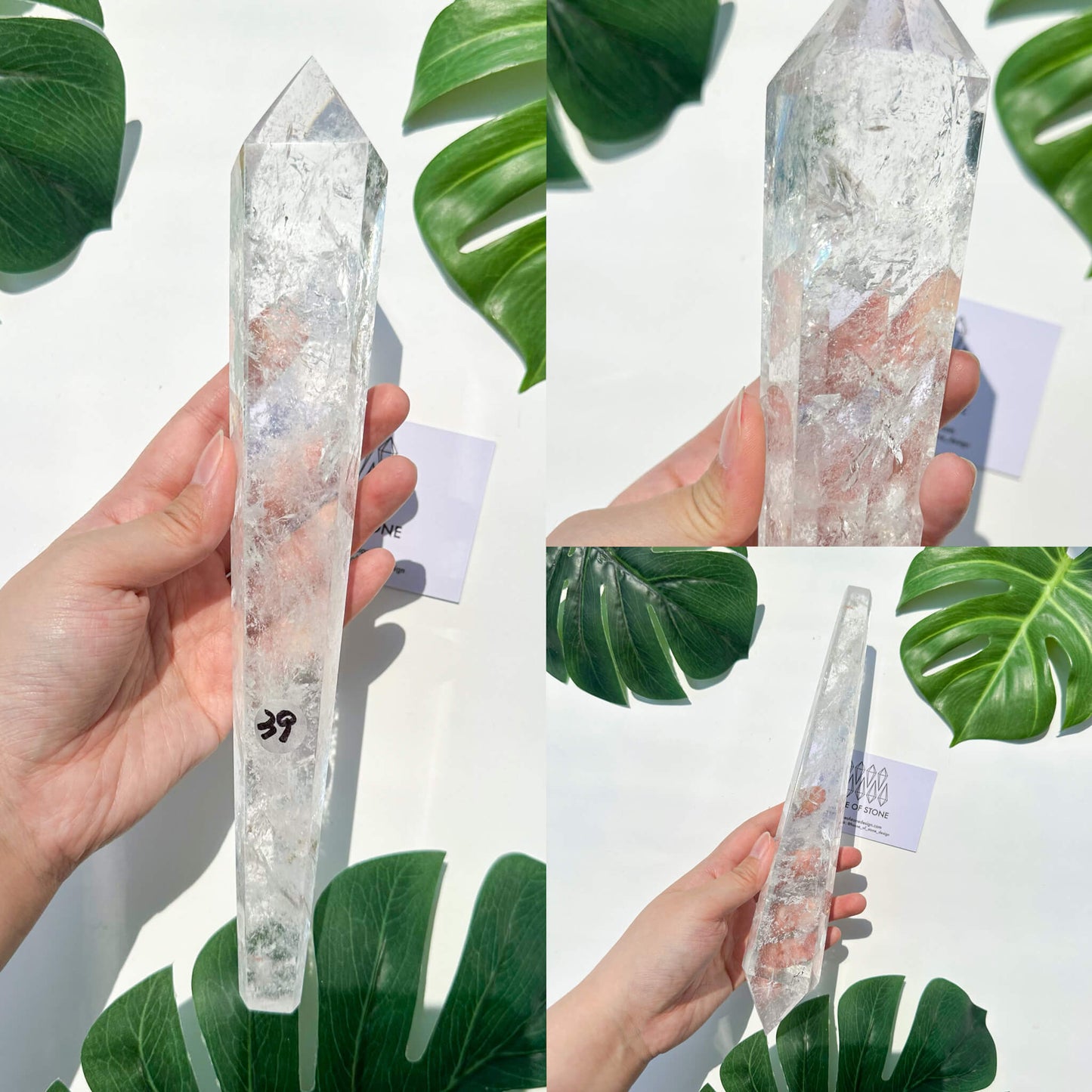 Natural Clear Quartz Point Wand/Clear Quartz Rainbow Crystal Wand/Clear Quartz Handle/Crystal Stem/Crown Chakra Healing/Meditation Tool/AAA