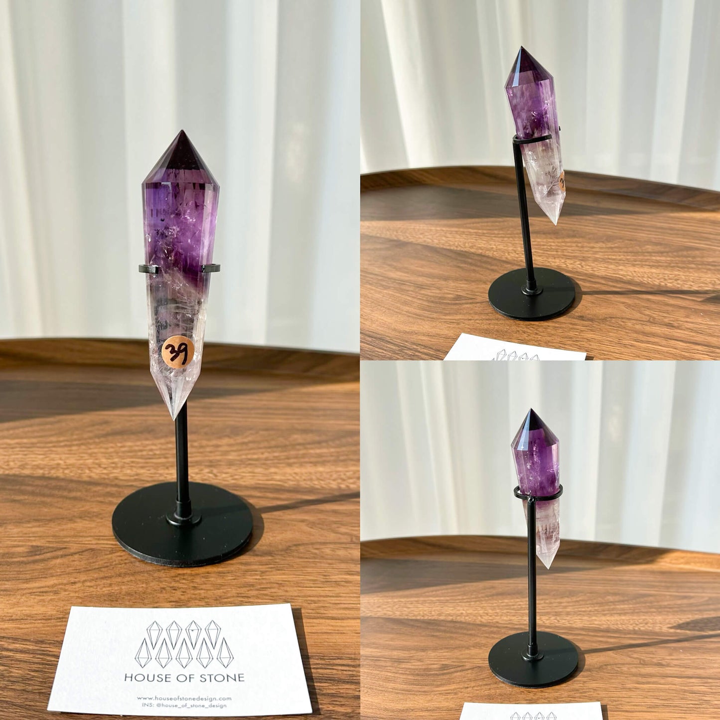 Natural Amethyst Vogel Crystal Double Point Wand/High Quality Amethyst Crystal Point Wand/Hand Carved Amethyst 24-sided Points Wand