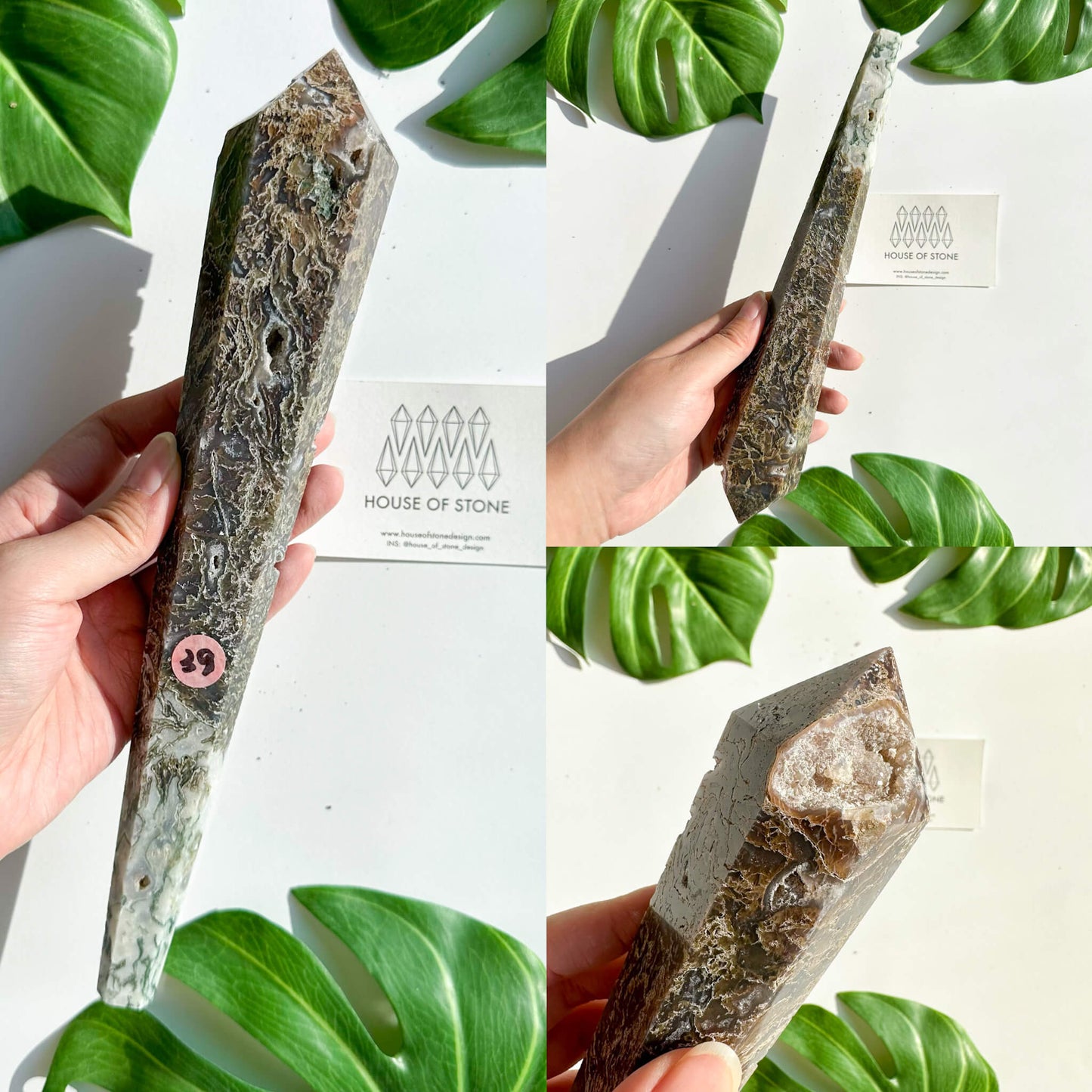 Natural Moss Agate Wand/Druzy Moss Agate Crystal Point Wand/Moss Agate Crystal Handle/Moss Agate Stem/Wedding Bouquet Handle/Heart Chakra Healing/AAA