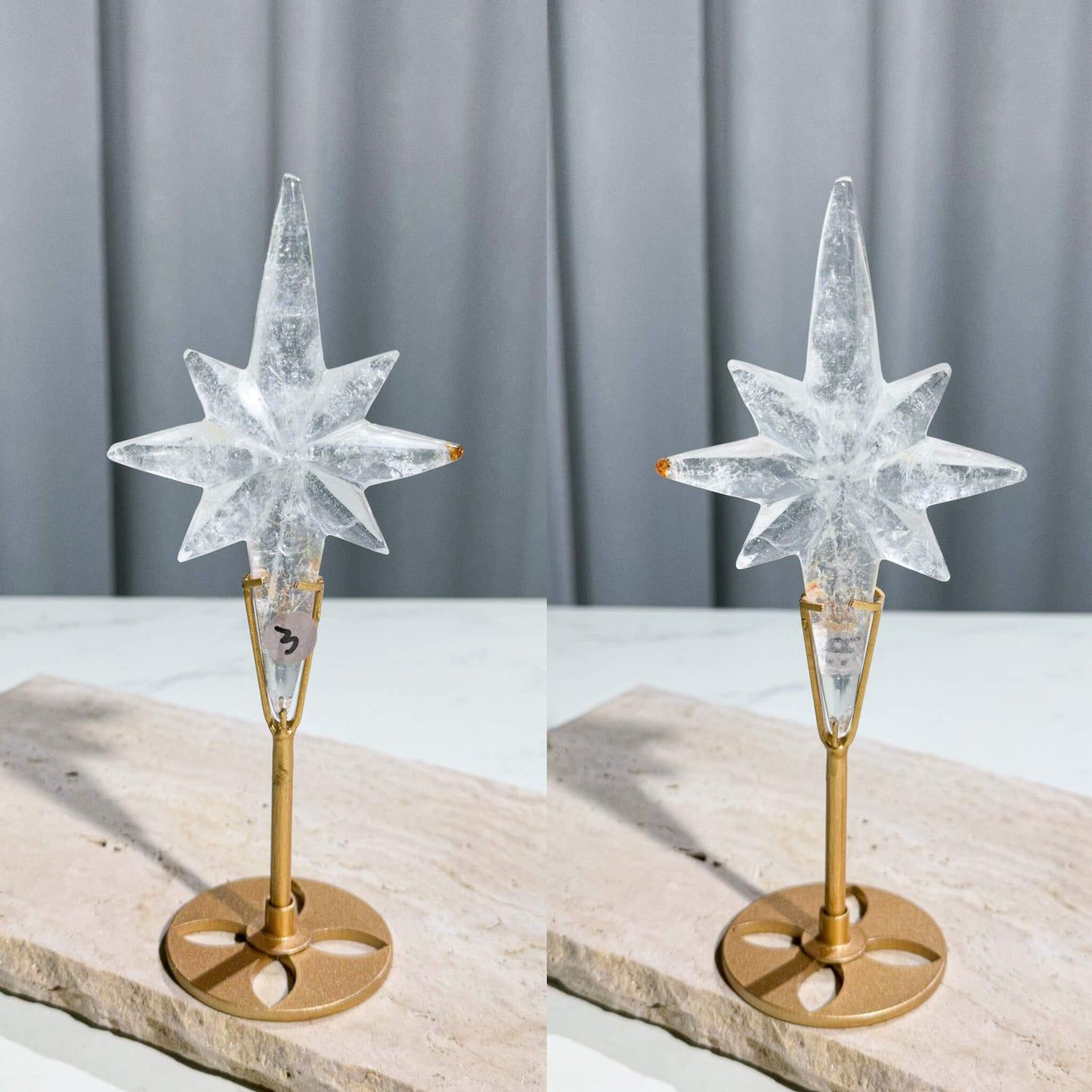 Natural Clear Quartz North Star with Stand/Large Golden Healer Crystal Celestical/Hand Carved Crystal Polar Star Carvings/Chakra Healing