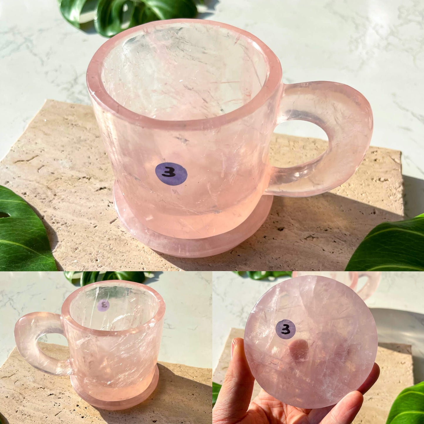 Natural Rose Quartz Cups With Coaster/Hand Carved Rose Quartz Mug/Crystal Cup/High Quality Quartz Tea Cup Set