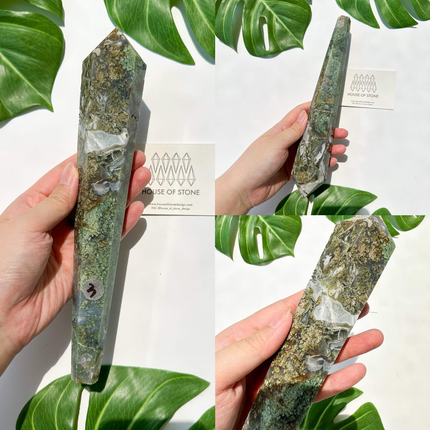 Natural Moss Agate Wand/Druzy Moss Agate Crystal Point Wand/Moss Agate Crystal Handle/Moss Agate Stem/Wedding Bouquet Handle/Heart Chakra Healing/AAA