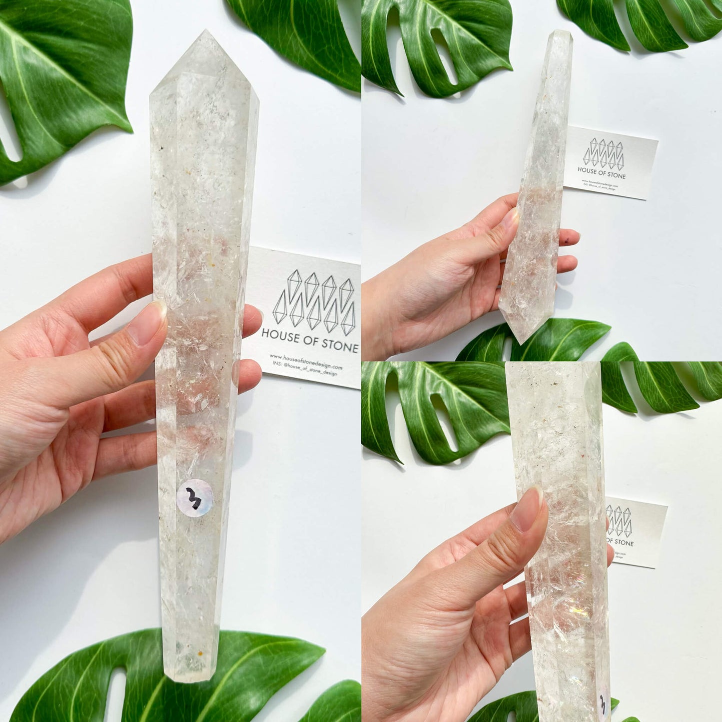 Natural Clear Quartz Point Wand/Clear Quartz Rainbow Crystal Wand/Clear Quartz Handle/Crystal Stem/Crown Chakra Healing/Meditation Tool/AAA
