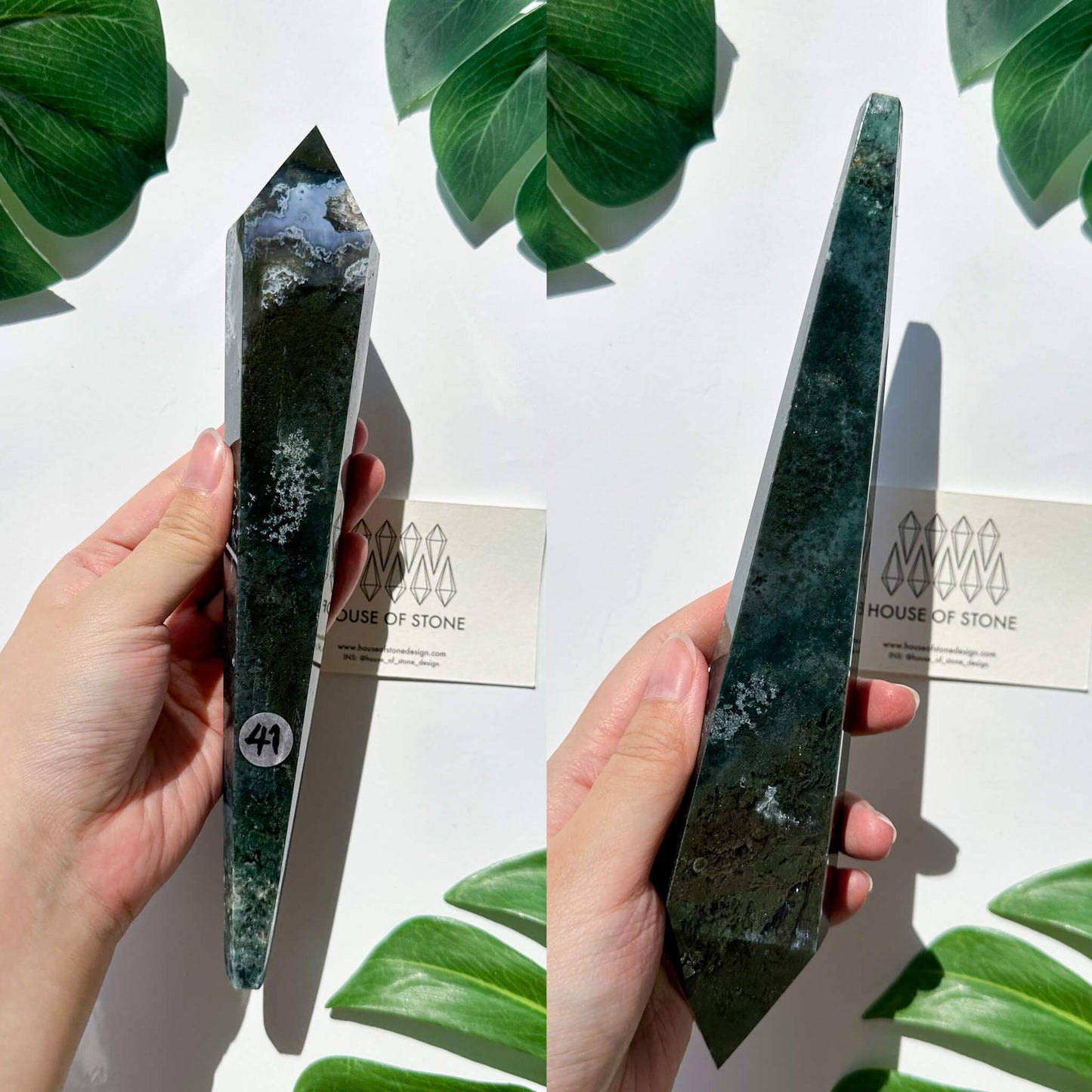 Natural Moss Agate Wand/Druzy Moss Agate Crystal Point Wand/Moss Agate Crystal Handle/Moss Agate Stem/Wedding Bouquet Handle/Heart Chakra Healing/AAA