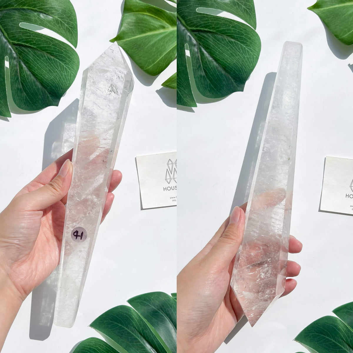 Natural Clear Quartz Point Wand/Clear Quartz Rainbow Crystal Wand/Clear Quartz Handle/Crystal Stem/Crown Chakra Healing/Meditation Tool/AAA