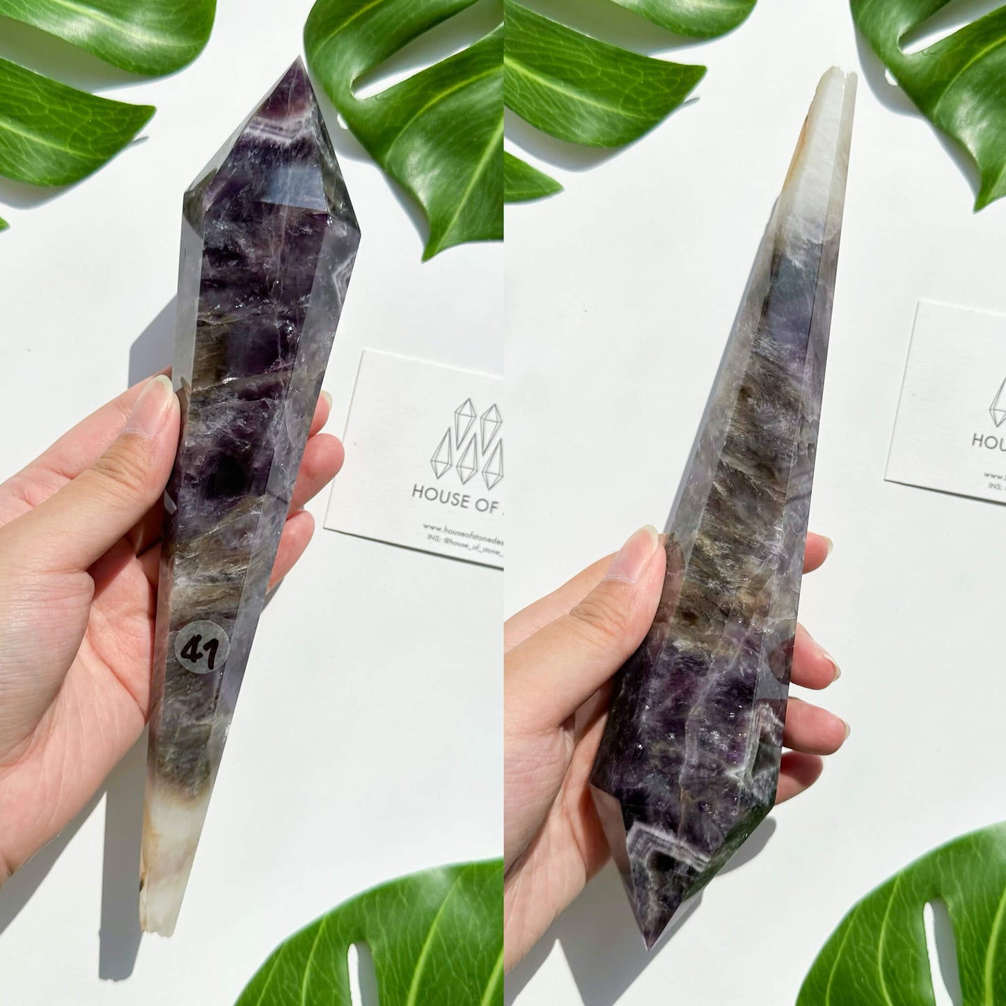 Natural Chevron Amethyst Wand/Chevron Amethyst Crystal Point Wand/Crystal Handle/Amethyst Stem/Wedding Bouquet Handle/Third Eye Chakra Healing/AAA