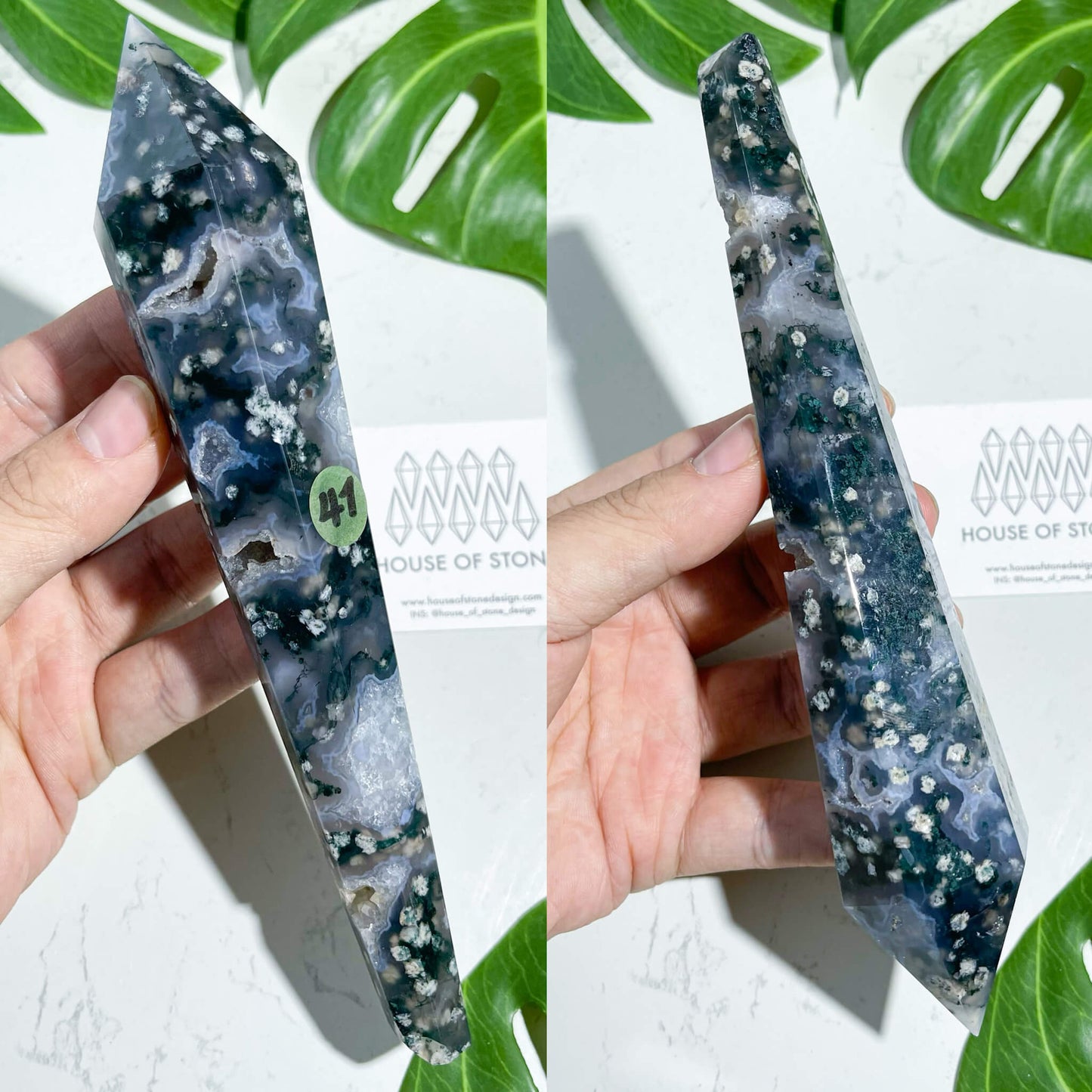 Natural Moss Agate Wand/Druzy Moss Agate Crystal Point Wand/Moss Agate Crystal Handle/Moss Agate Stem/Wedding Bouquet Handle/Heart Chakra Healing/AAA