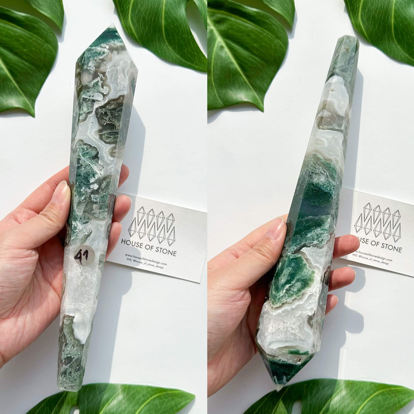 Natural Moss Agate Wand/Druzy Moss Agate Crystal Point Wand/Moss Agate Crystal Handle/Moss Agate Stem/Wedding Bouquet Handle/Heart Chakra Healing/AAA