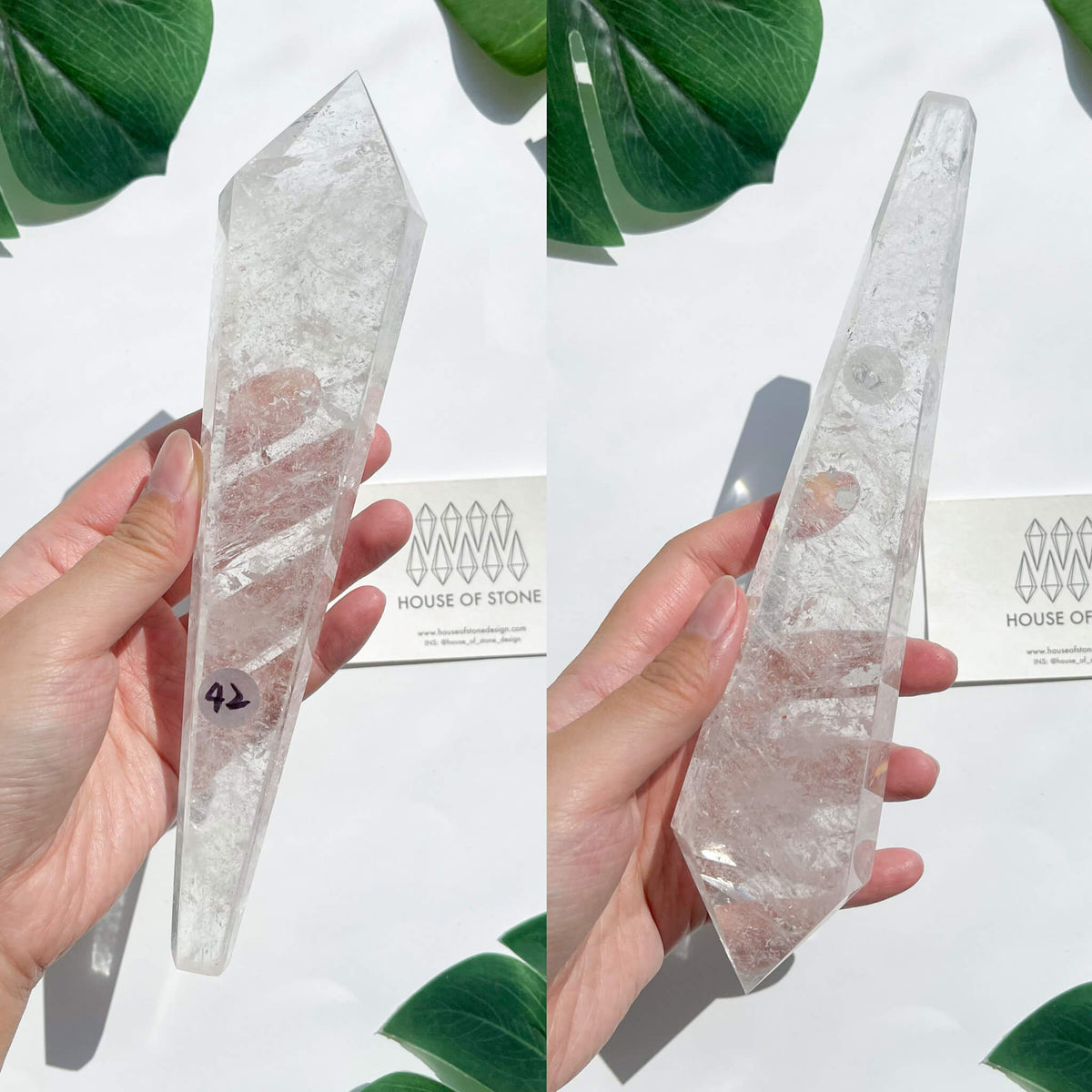 Natural Clear Quartz Point Wand/Clear Quartz Rainbow Crystal Wand/Clear Quartz Handle/Crystal Stem/Crown Chakra Healing/Meditation Tool/AAA