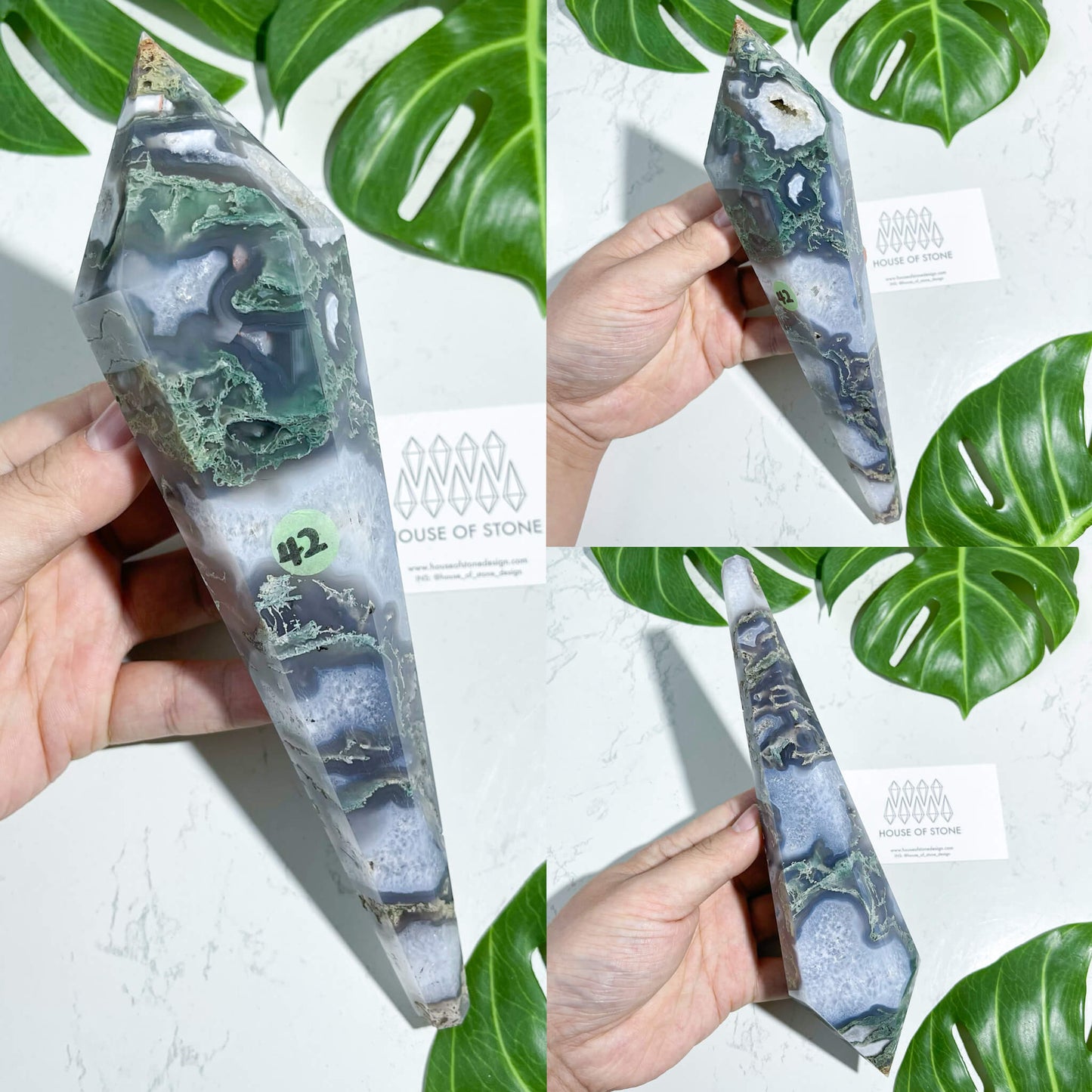 Natural Moss Agate Wand/Druzy Moss Agate Crystal Point Wand/Moss Agate Crystal Handle/Moss Agate Stem/Wedding Bouquet Handle/Heart Chakra Healing/AAA