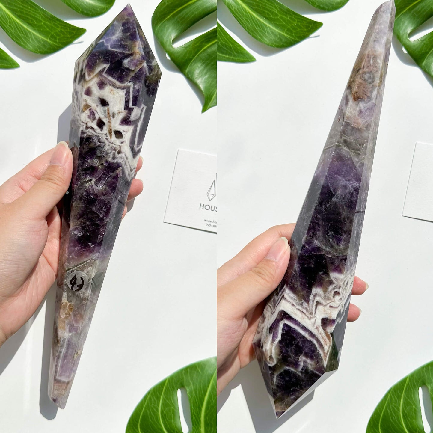 Natural Chevron Amethyst Wand/Chevron Amethyst Crystal Point Wand/Crystal Handle/Amethyst Stem/Wedding Bouquet Handle/Third Eye Chakra Healing/AAA