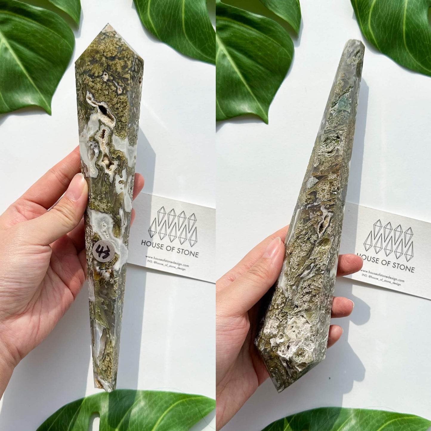 Natural Moss Agate Wand/Druzy Moss Agate Crystal Point Wand/Moss Agate Crystal Handle/Moss Agate Stem/Wedding Bouquet Handle/Heart Chakra Healing/AAA