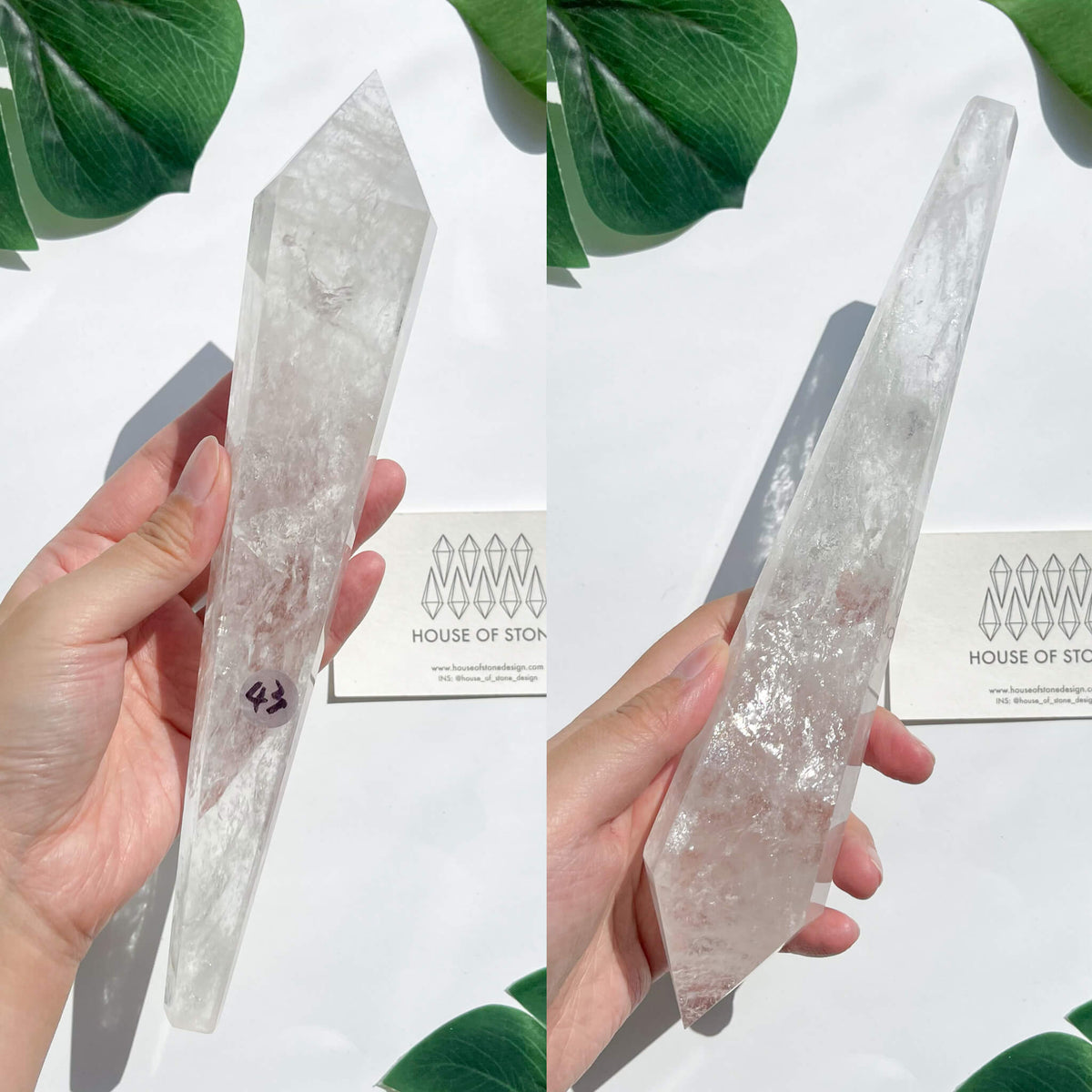 Natural Clear Quartz Point Wand/Clear Quartz Rainbow Crystal Wand/Clear Quartz Handle/Crystal Stem/Crown Chakra Healing/Meditation Tool/AAA