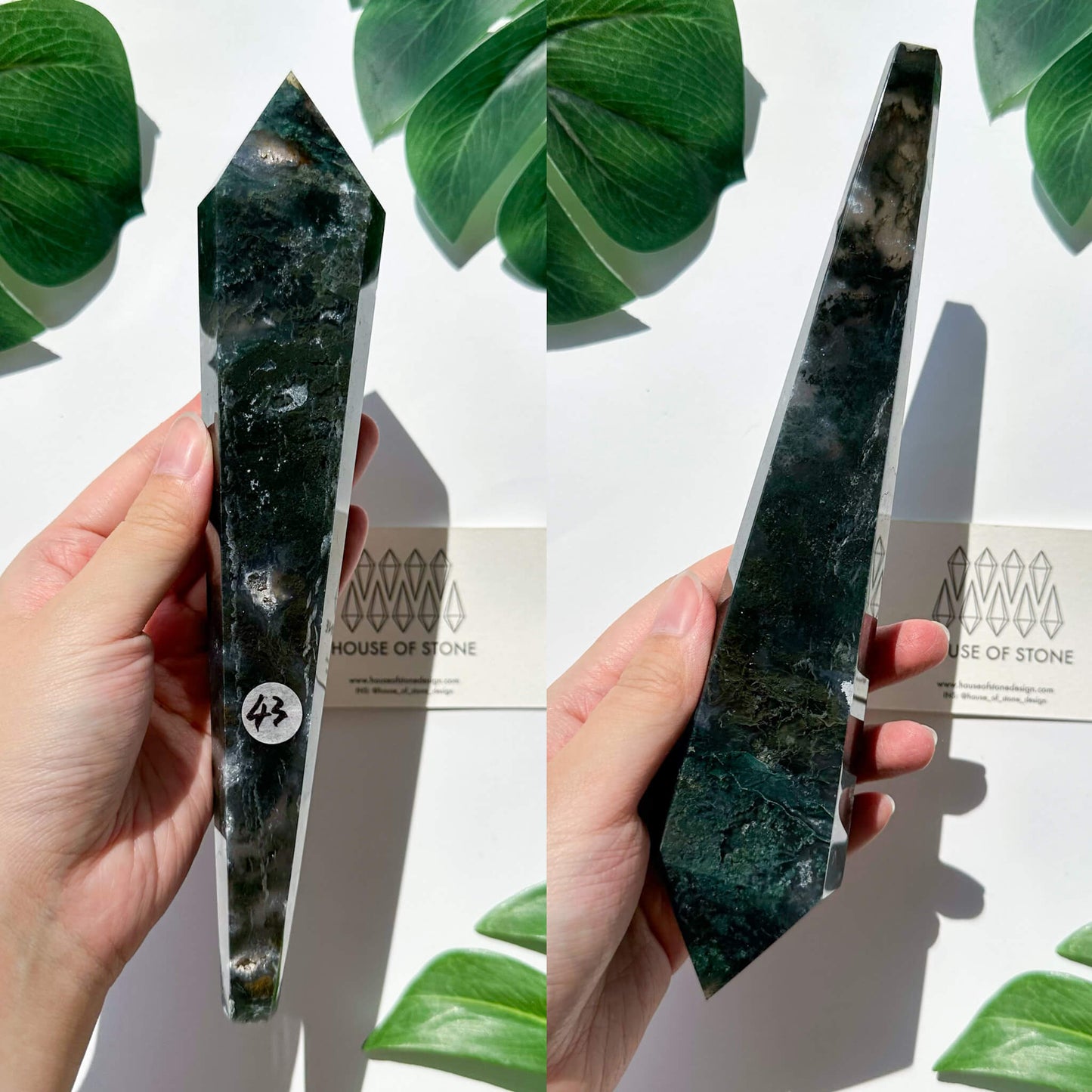 Natural Moss Agate Wand/Druzy Moss Agate Crystal Point Wand/Moss Agate Crystal Handle/Moss Agate Stem/Wedding Bouquet Handle/Heart Chakra Healing/AAA