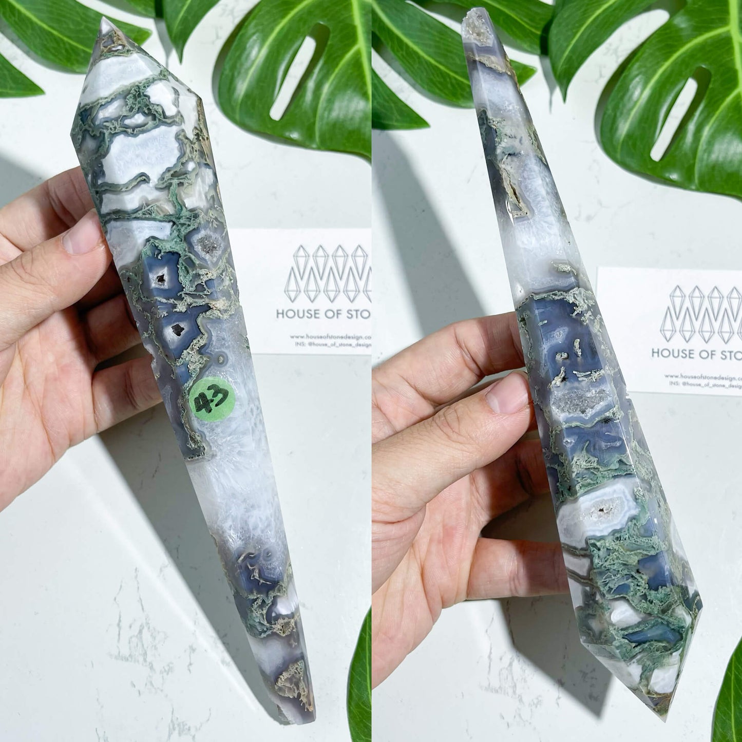 Natural Moss Agate Wand/Druzy Moss Agate Crystal Point Wand/Moss Agate Crystal Handle/Moss Agate Stem/Wedding Bouquet Handle/Heart Chakra Healing/AAA