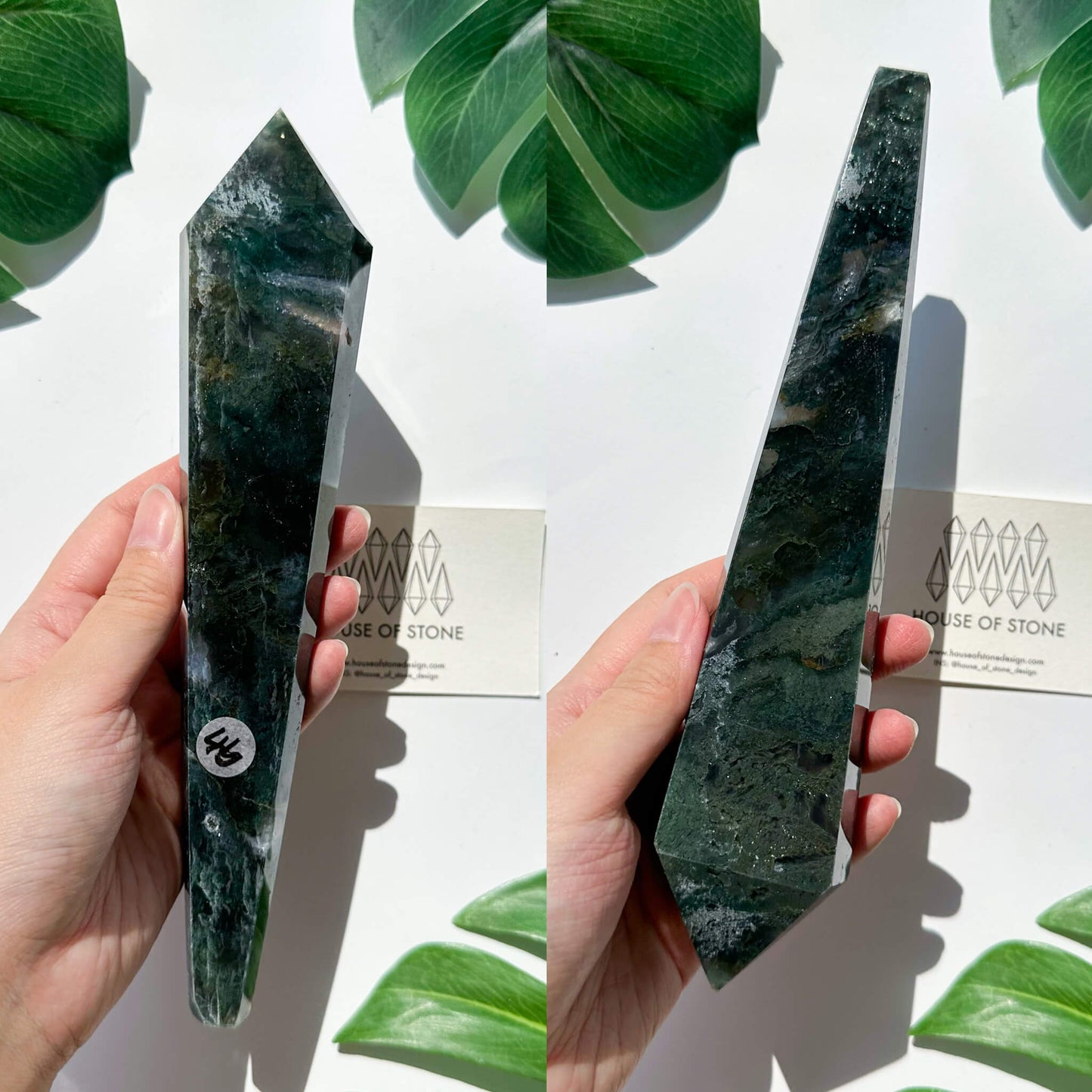 Natural Moss Agate Wand/Druzy Moss Agate Crystal Point Wand/Moss Agate Crystal Handle/Moss Agate Stem/Wedding Bouquet Handle/Heart Chakra Healing/AAA