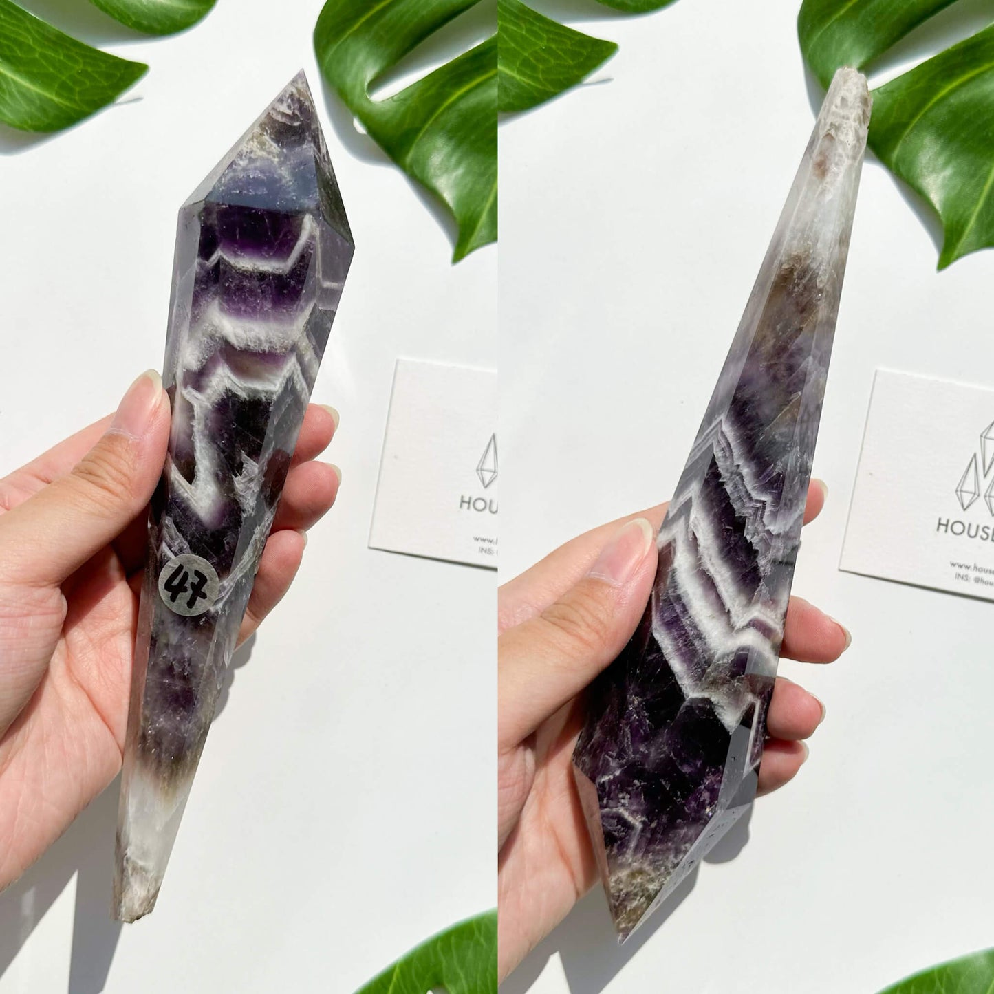 Natural Chevron Amethyst Wand/Chevron Amethyst Crystal Point Wand/Crystal Handle/Amethyst Stem/Wedding Bouquet Handle/Third Eye Chakra Healing/AAA