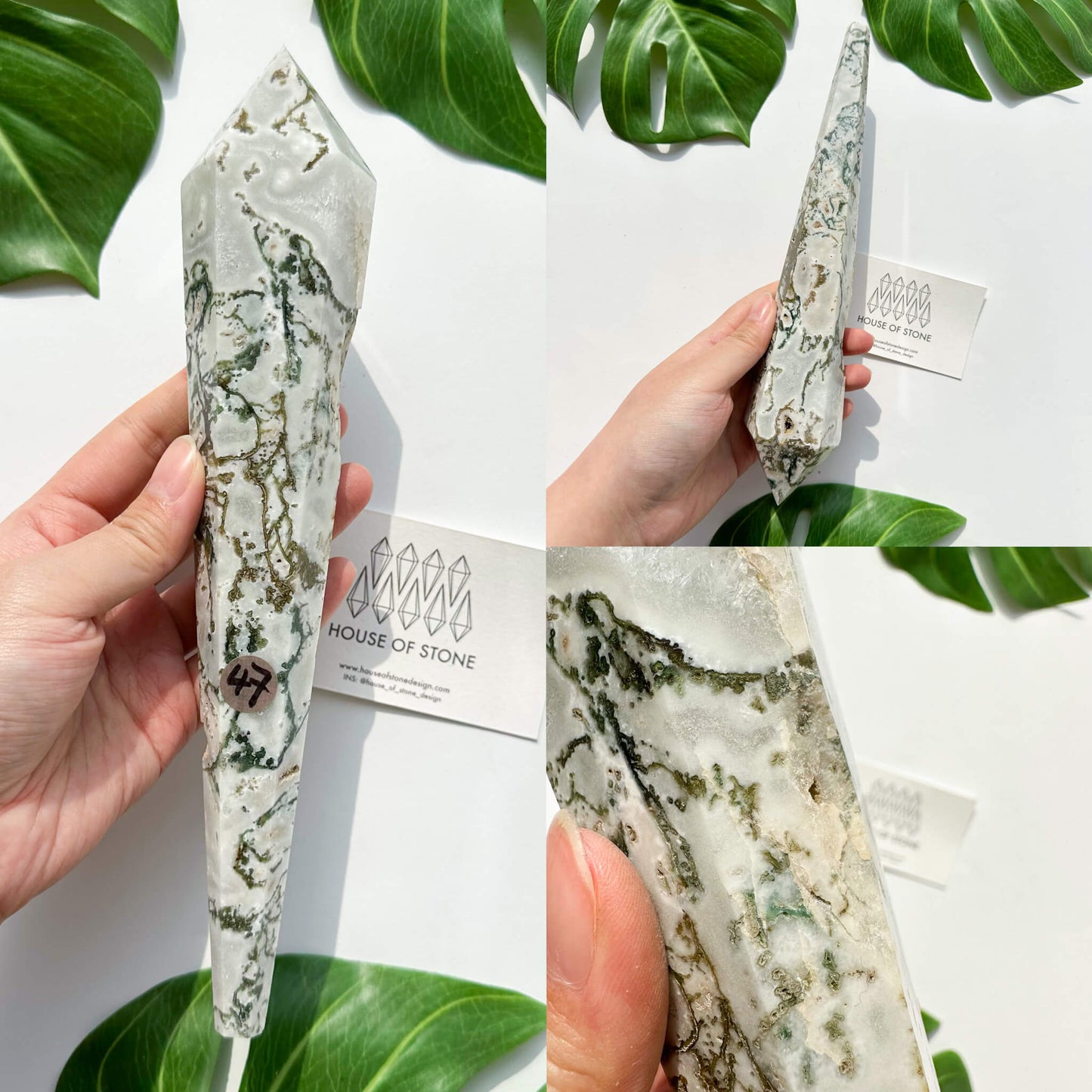 Natural Moss Agate Wand/Druzy Moss Agate Crystal Point Wand/Moss Agate Crystal Handle/Moss Agate Stem/Wedding Bouquet Handle/Heart Chakra Healing/AAA
