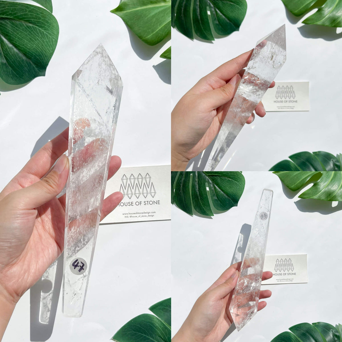 Natural Clear Quartz Point Wand/Clear Quartz Rainbow Crystal Wand/Clear Quartz Handle/Crystal Stem/Crown Chakra Healing/Meditation Tool/AAA